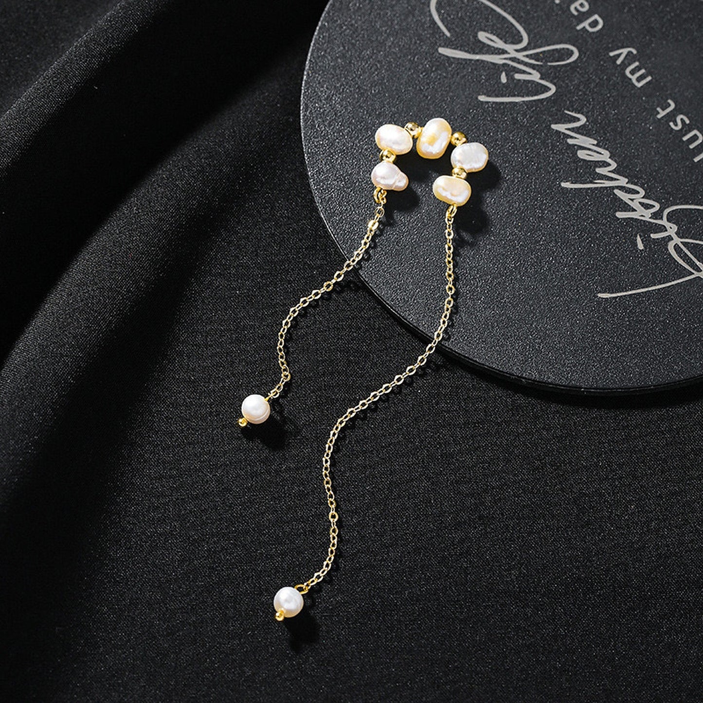 No piercing Pearl Drop Ear Cuff - Handmade Dainty Conch Cuff Climbers