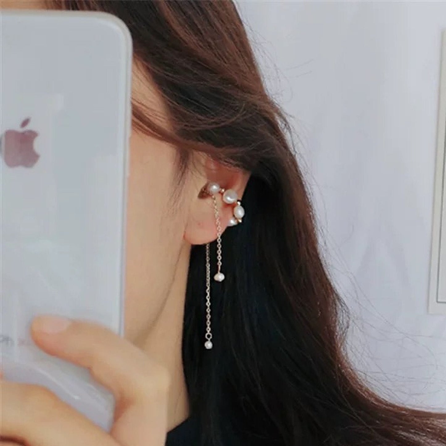 No piercing Pearl Drop Ear Cuff - Handmade Dainty Conch Cuff Climbers