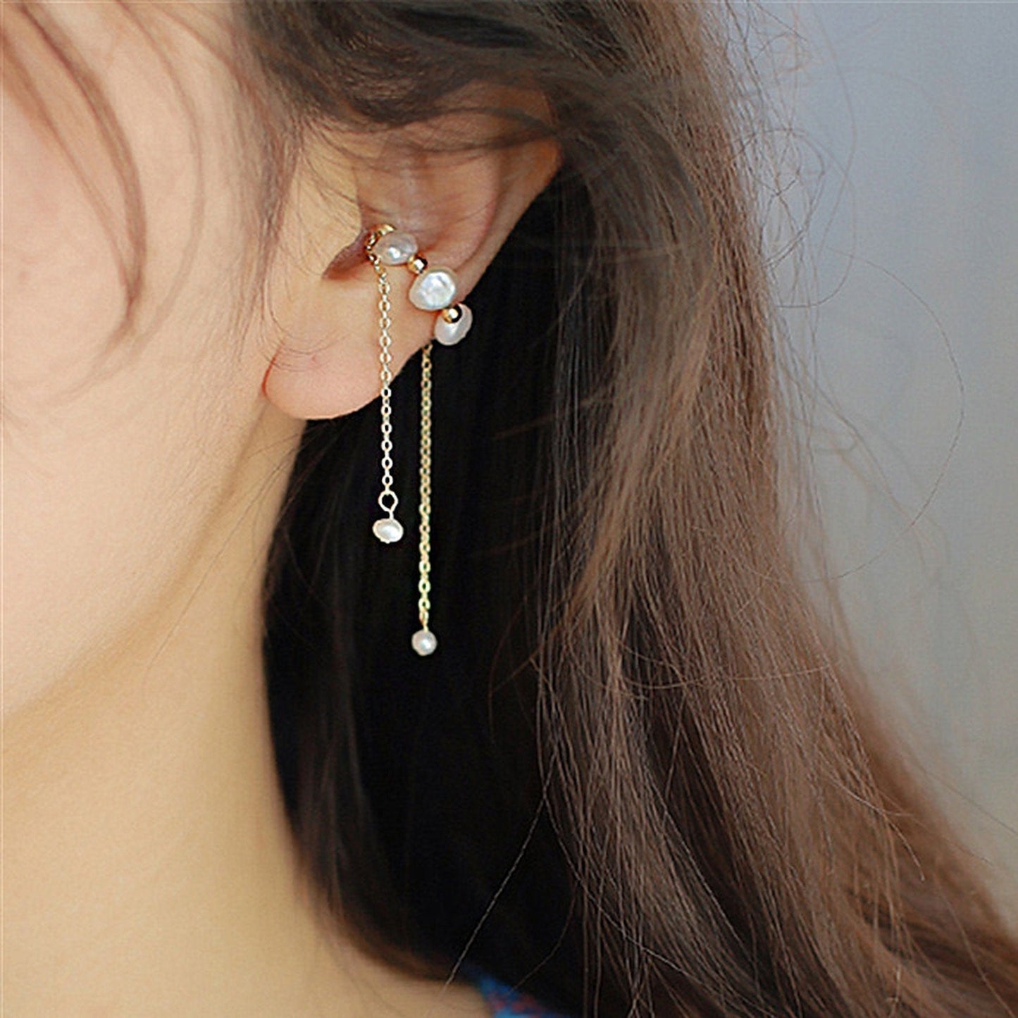 No piercing Pearl Drop Ear Cuff - Handmade Dainty Conch Cuff Climbers