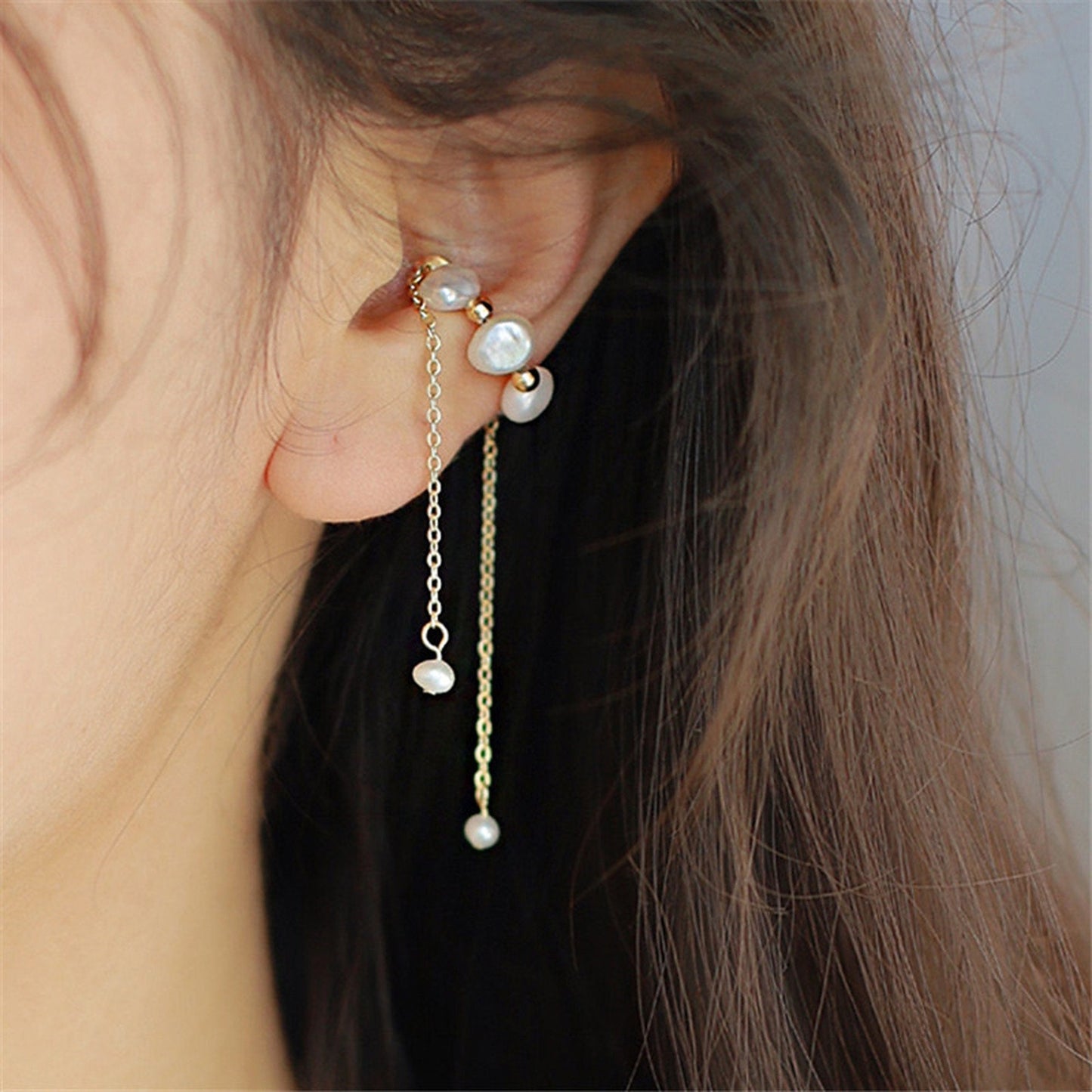 No piercing Pearl Drop Ear Cuff - Handmade Dainty Conch Cuff Climbers