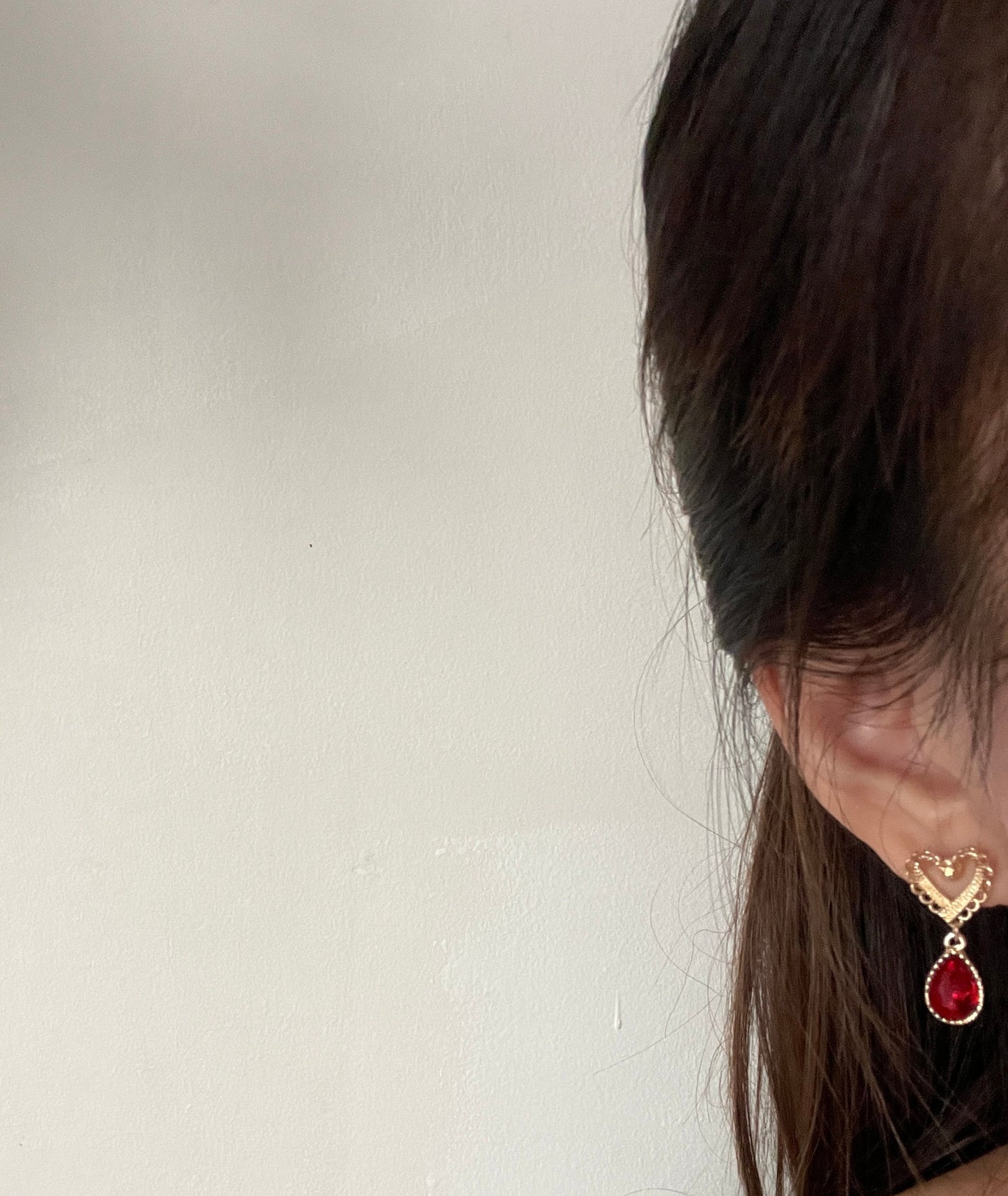 Red Heart Earrings, Romantic Gold Earrings, Red Dangle Earrings, Party Earrings, Gold Lace Earrings, Bridesmaid Anniversary Gift for her