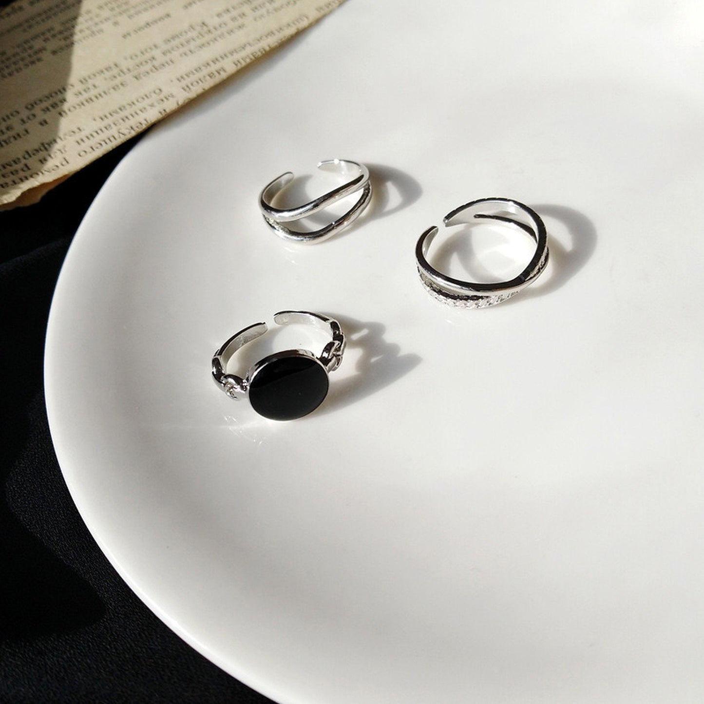 Gothic Black Layer Ring, Chunky Rings, Twiste Vine Rings, Silver Stacking Ring, Open Adjustable Ring, Signet Cocktail Ring, Punk Style Ring