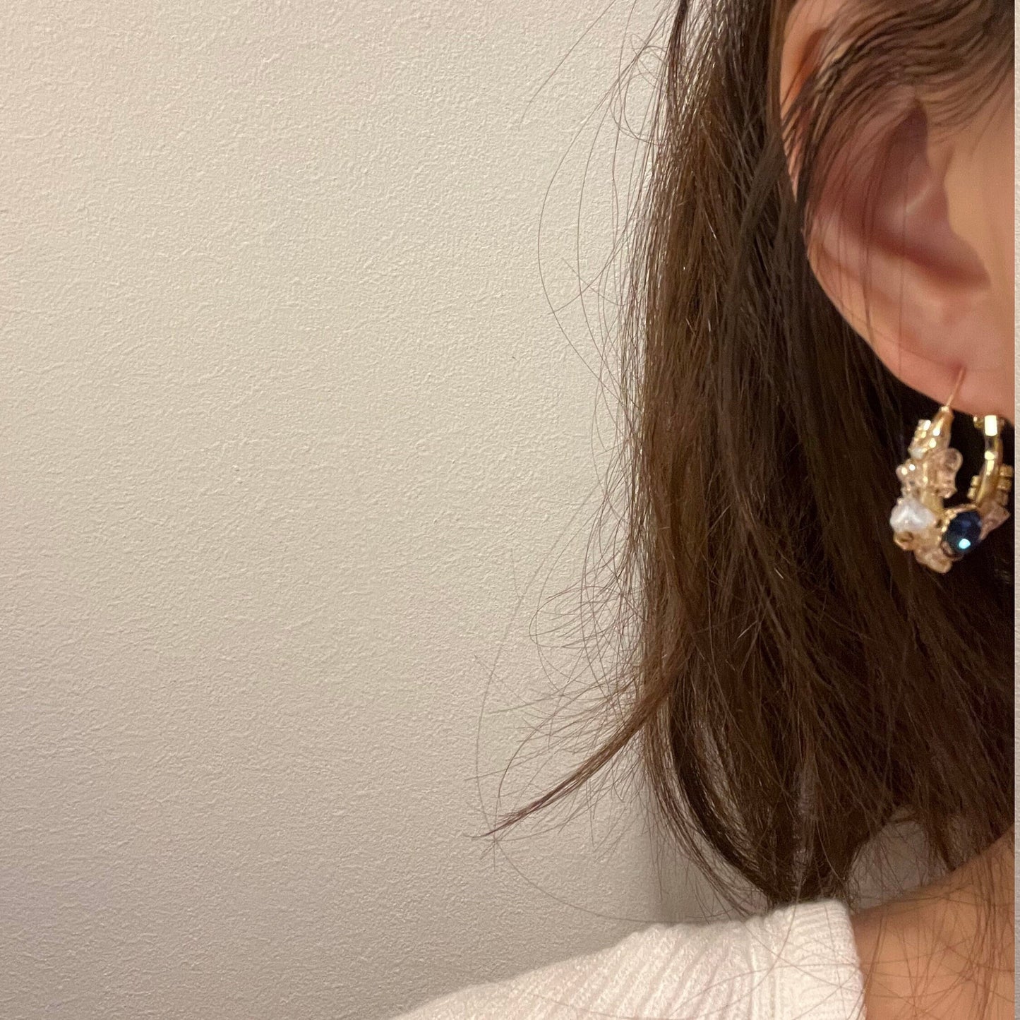 Flower Hoop Gemstone Gold Earrings - Handmade Floral Cluster Rainbow Earrings