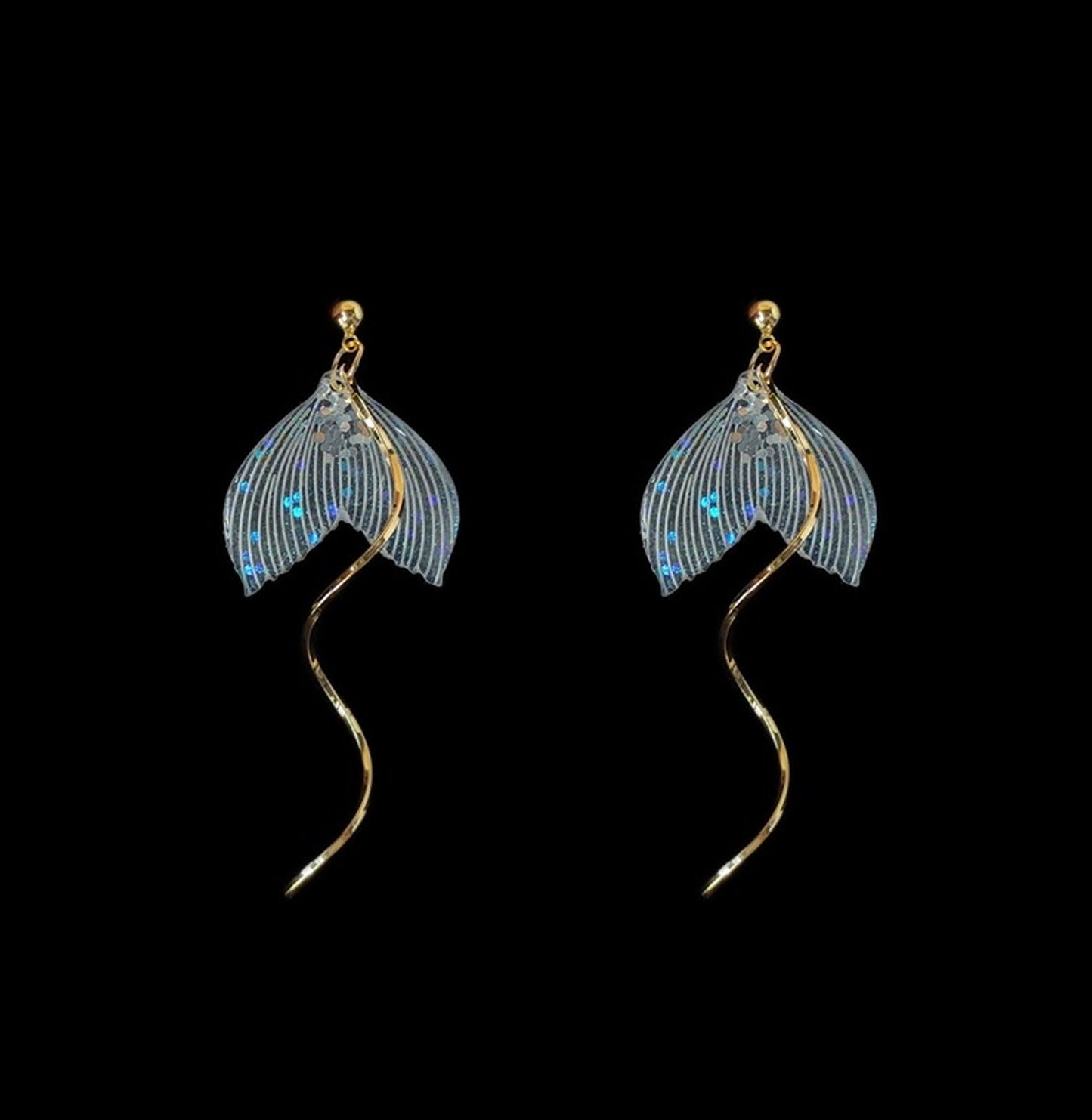 Little Mermaid Gold Spiral Drop Earrings - Princess Ariel Sparkly Fairy Statement Earrings