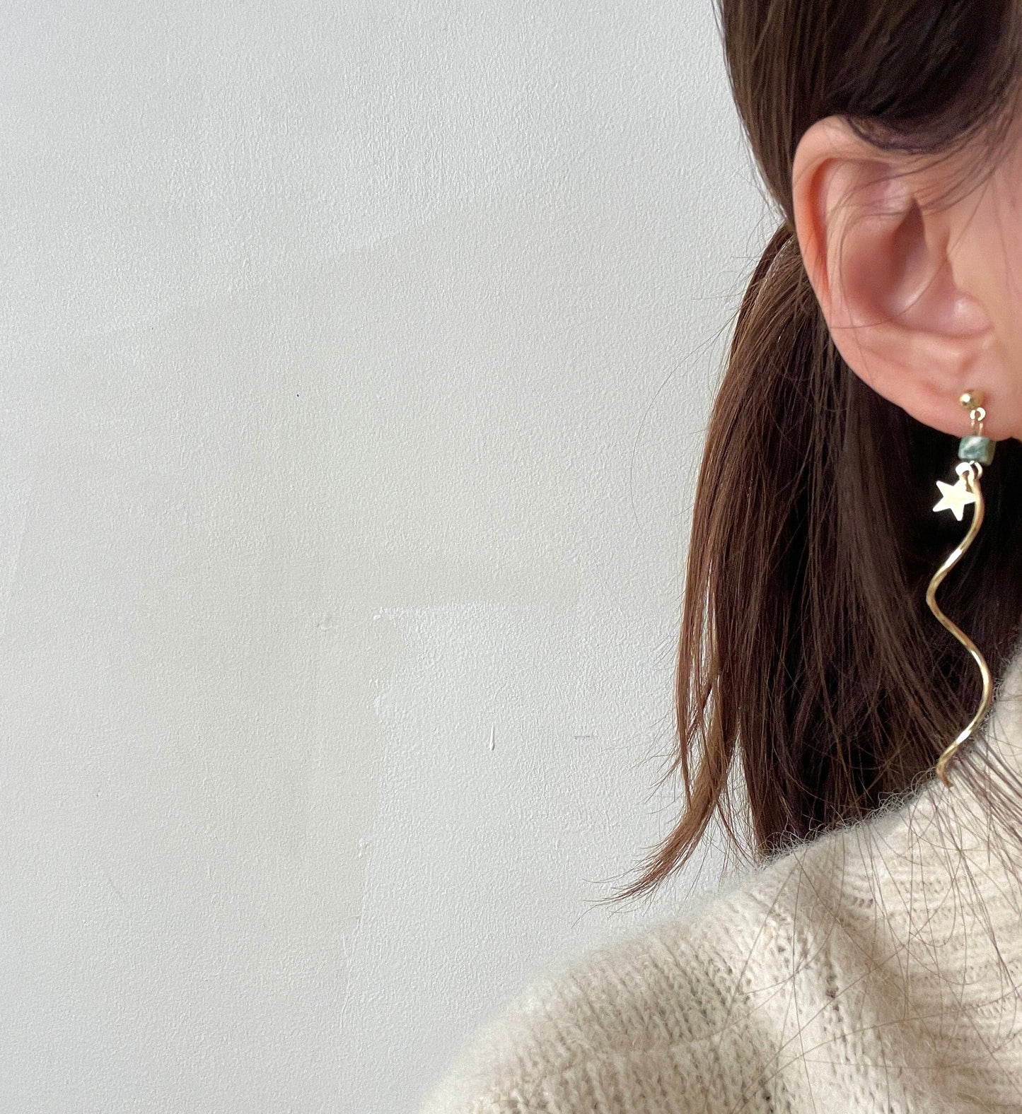 Dainty Spiral Earrings, Marble Earrings, Golden Star Earrings, Green Earrings, Minimalist Dangle Earrings, Long Wave Earrings, Delicate Gift