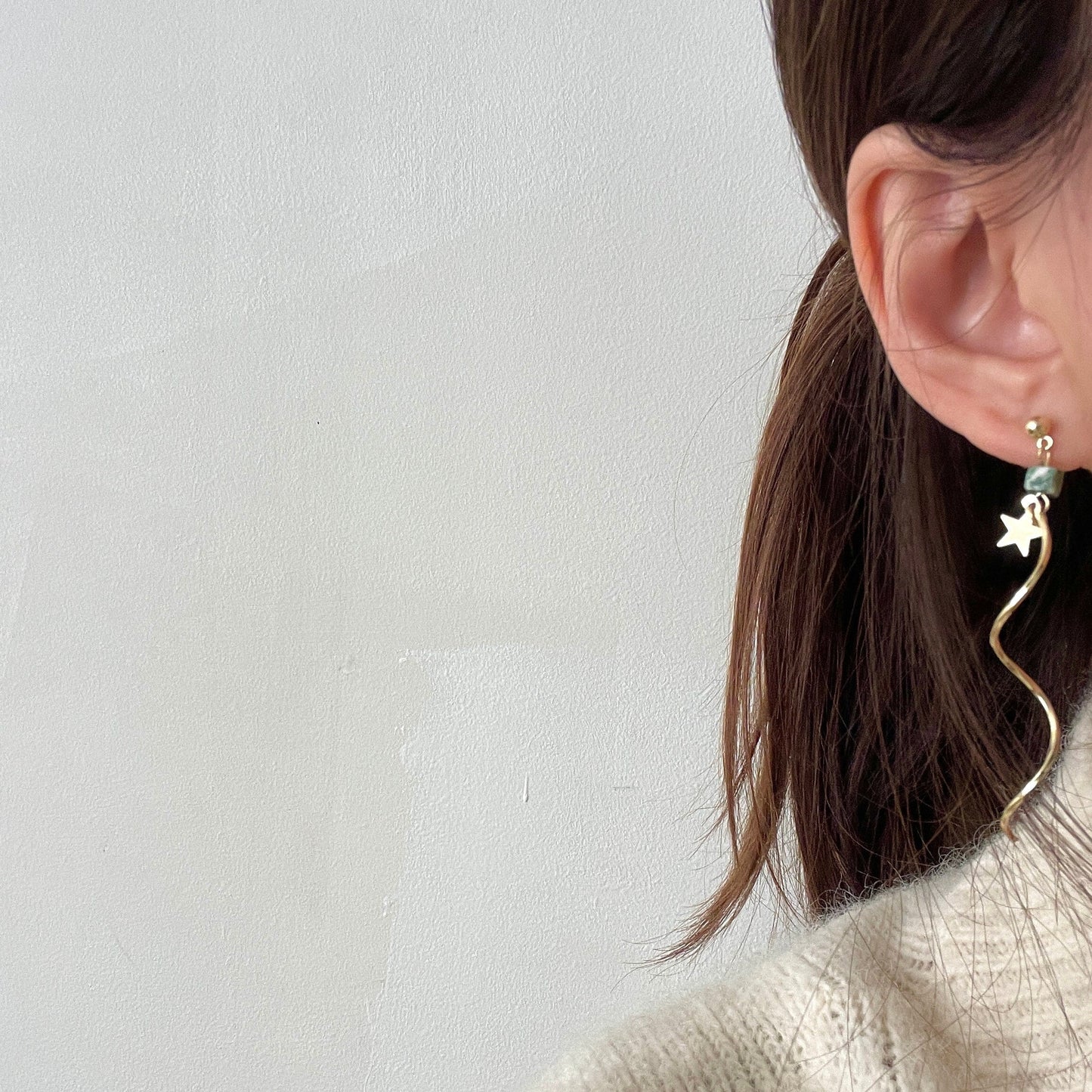 Dainty Spiral Earrings, Marble Earrings, Golden Star Earrings, Green Earrings, Minimalist Dangle Earrings, Long Wave Earrings, Delicate Gift