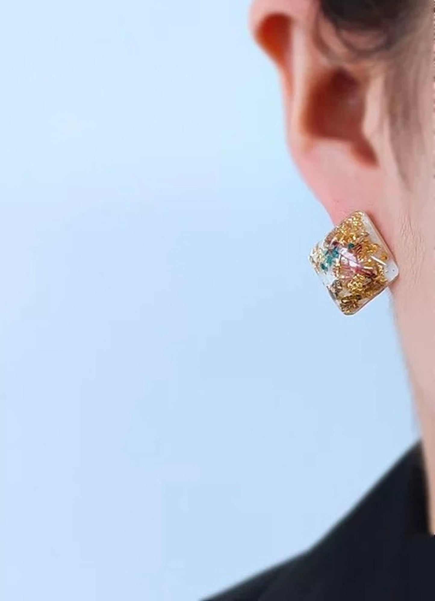 Handmade Dry Flower Leaf Jewelry | Pressed Botanical Gold Foil Earrings