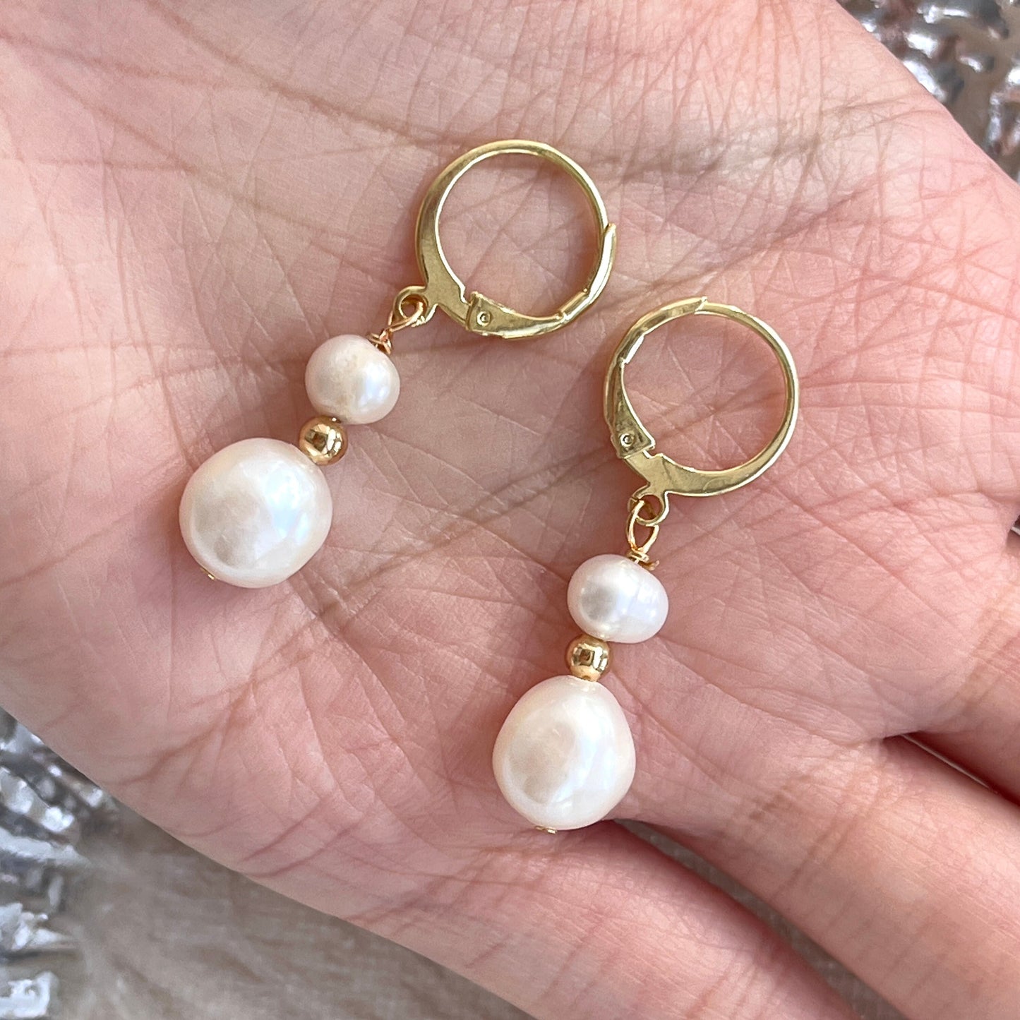 Natural pearl earrings, Bridal double pearl earrings, Freshwater pearl gold earrings, Clip-on earrings, Pearl bridesmaid wedding earrings