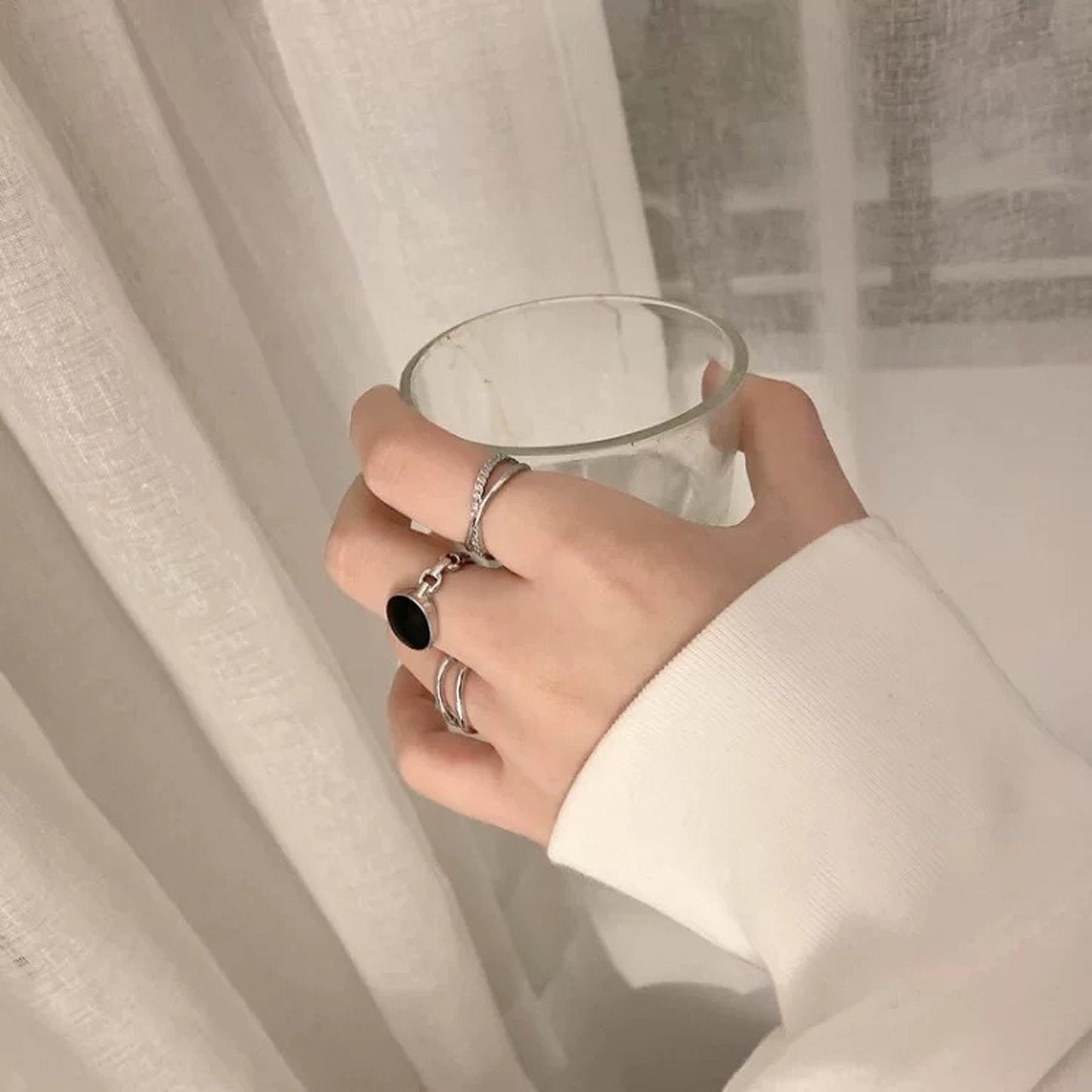 Gothic Black Layer Ring, Chunky Rings, Twiste Vine Rings, Silver Stacking Ring, Open Adjustable Ring, Signet Cocktail Ring, Punk Style Ring