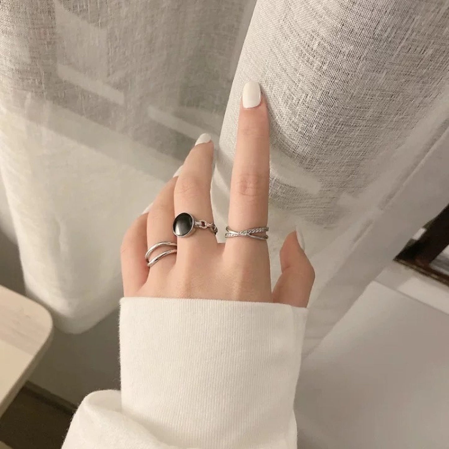 Gothic Black Layer Ring, Chunky Rings, Twiste Vine Rings, Silver Stacking Ring, Open Adjustable Ring, Signet Cocktail Ring, Punk Style Ring