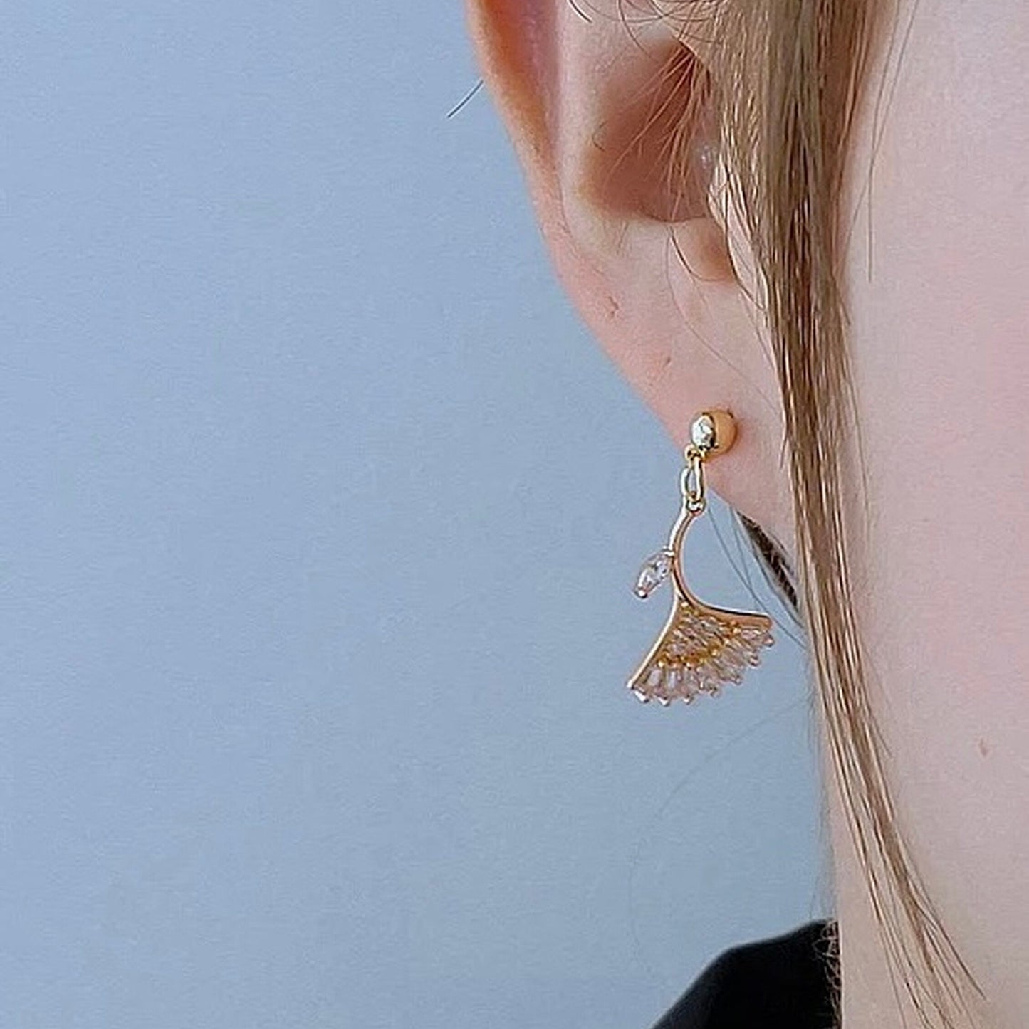 Japanese Ginkgo Leaf Earrings - Delicate Fanshaped Sector Earrings