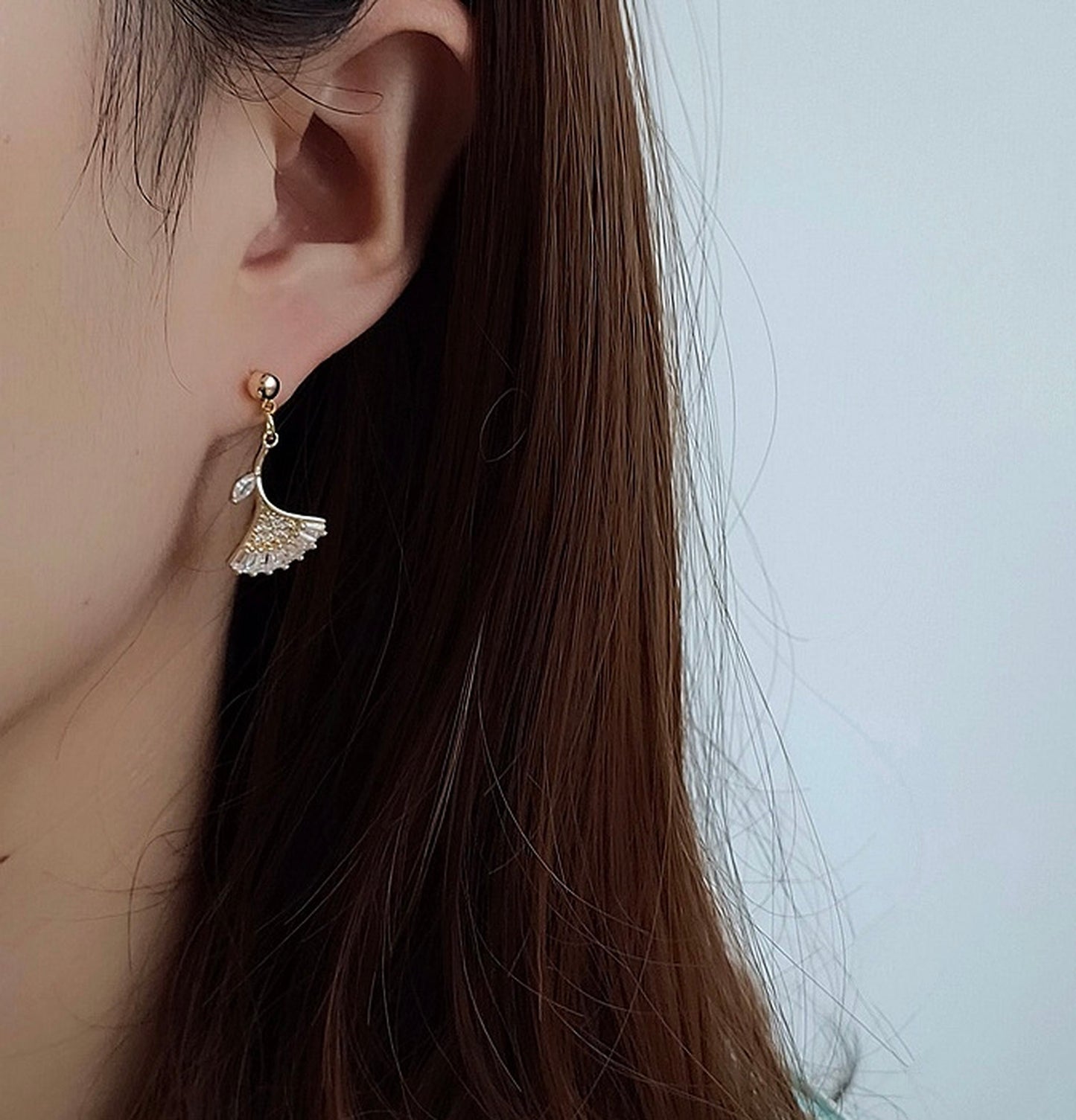 Rose Gold Ginkgo Leaf Earrings, Nature Inspired Botanical Gold Leaf Jewelry