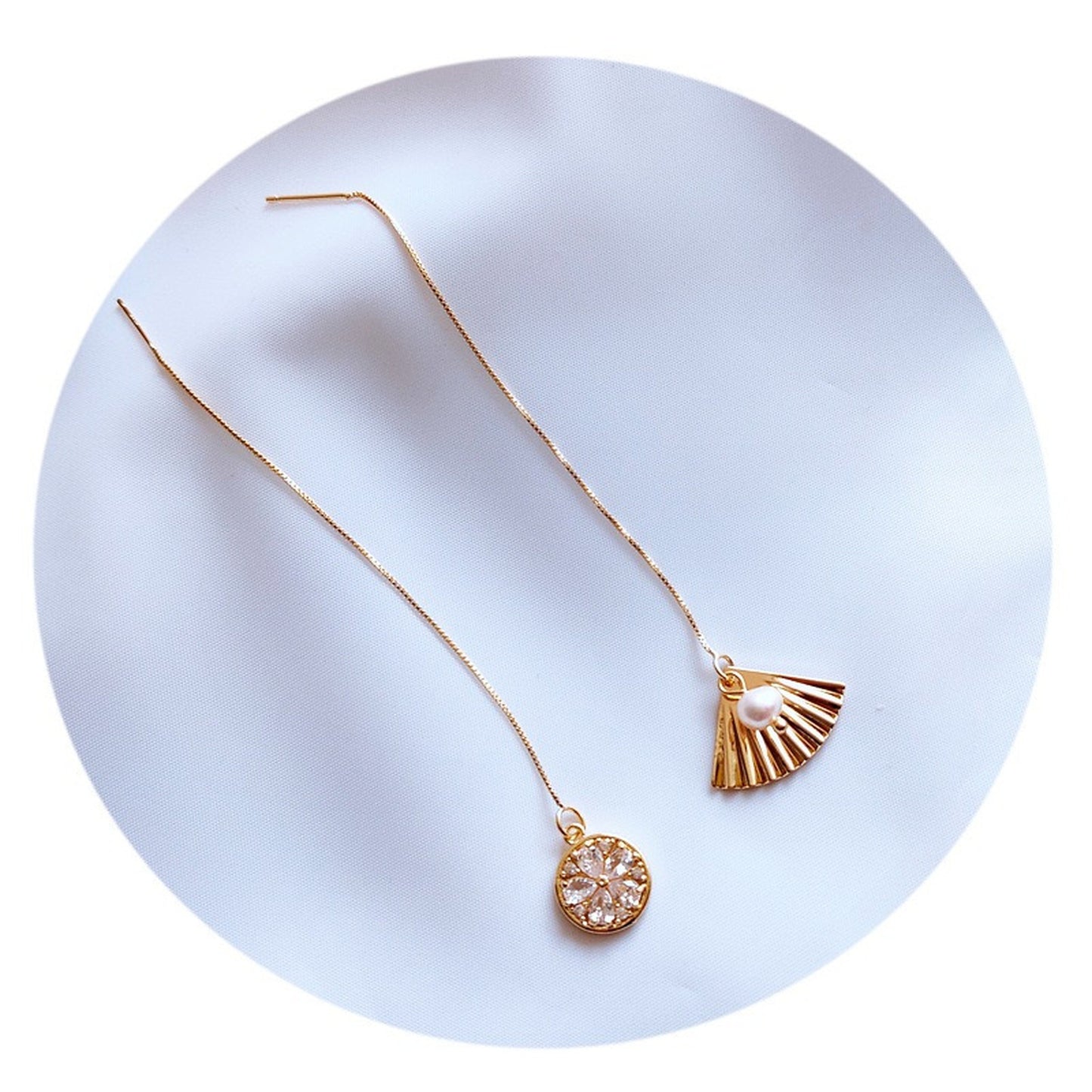 Gold Ginkgo Leaf Threader Earrings | Luxury Handmade Asymmetric Dangly Threader Earrings