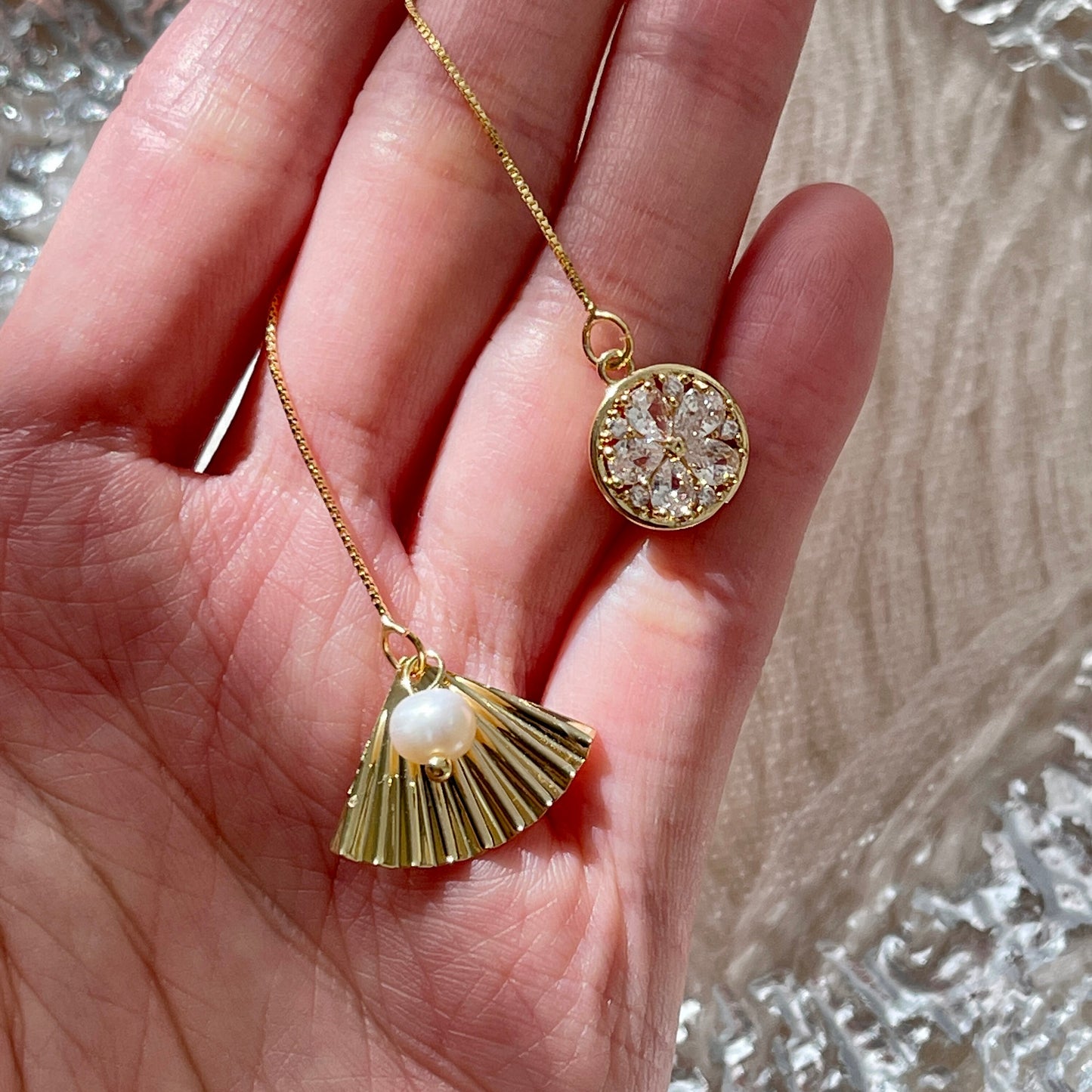 Gold Ginkgo Leaf Threader Earrings | Luxury Handmade Asymmetric Dangly Threader Earrings
