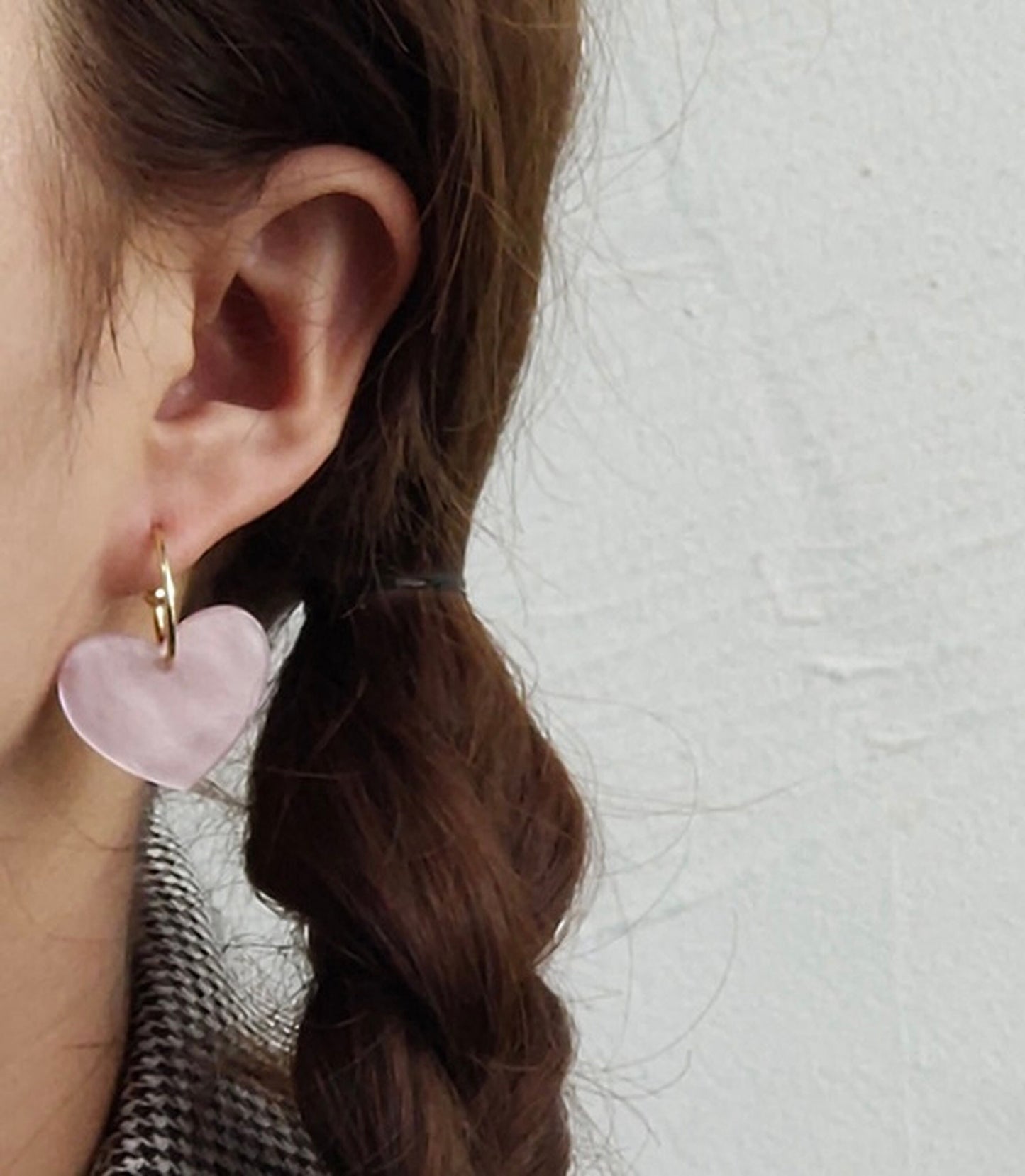 Pastel Pink Heart Mismatched Earrings | Dainty Gold Hoop Earrings