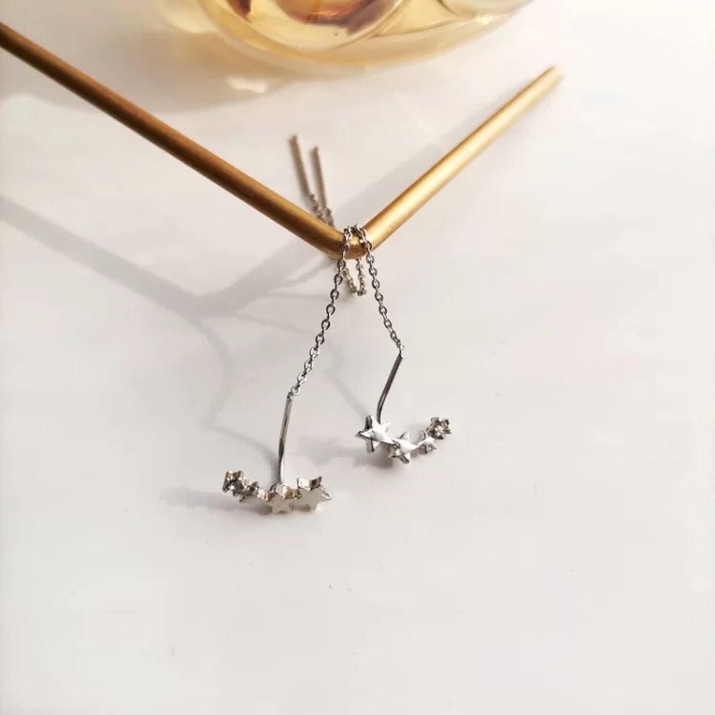 Dainty star threader earrings, Silver starburst ear threaders, CZ ear climbers, Minimalist threader earrings, Star cluster drop ear threader