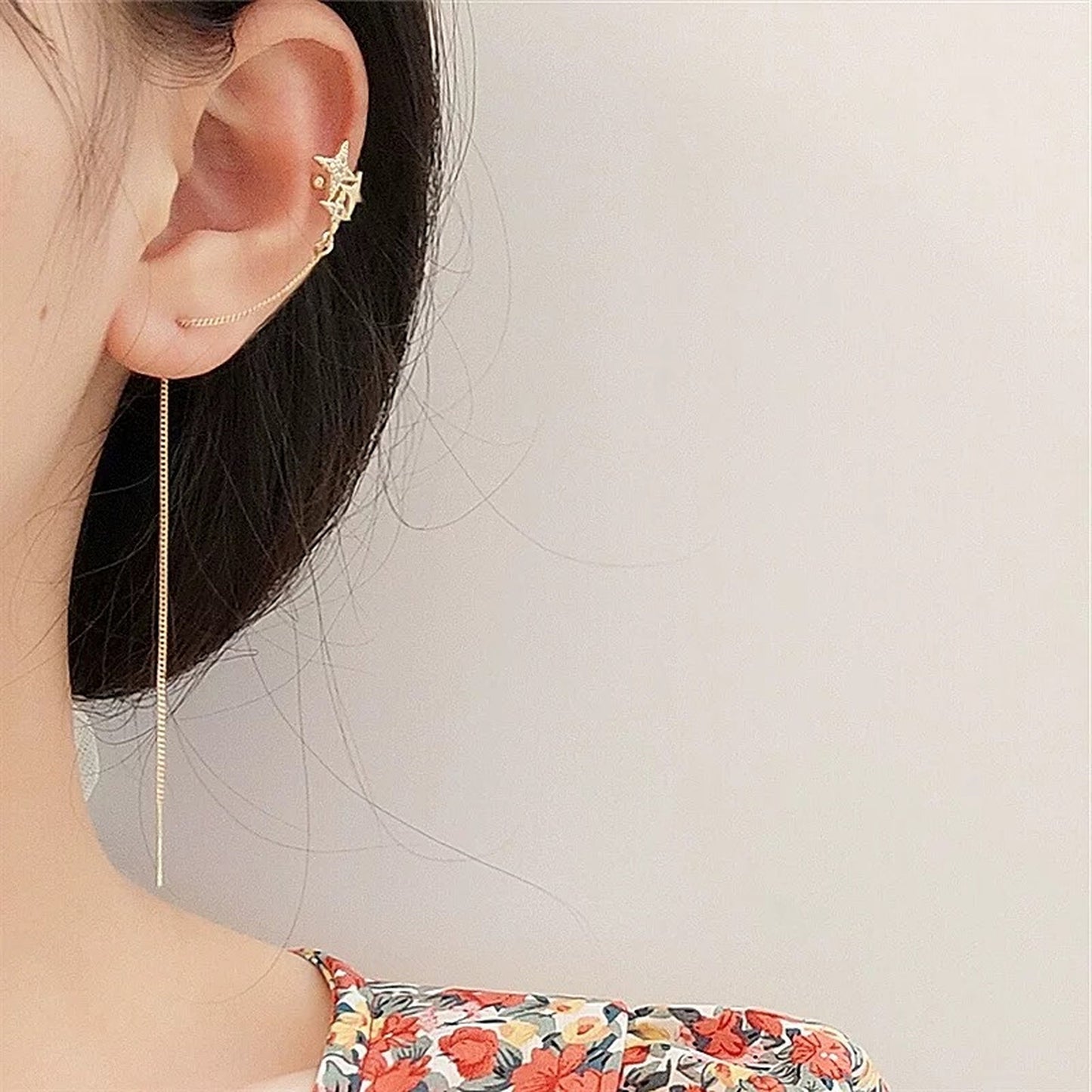 Gold north star cuff earrings, Asymmetric mismatched starburst threader, Minimalist celestial cz cluster earrings, Streetwear conch earrings