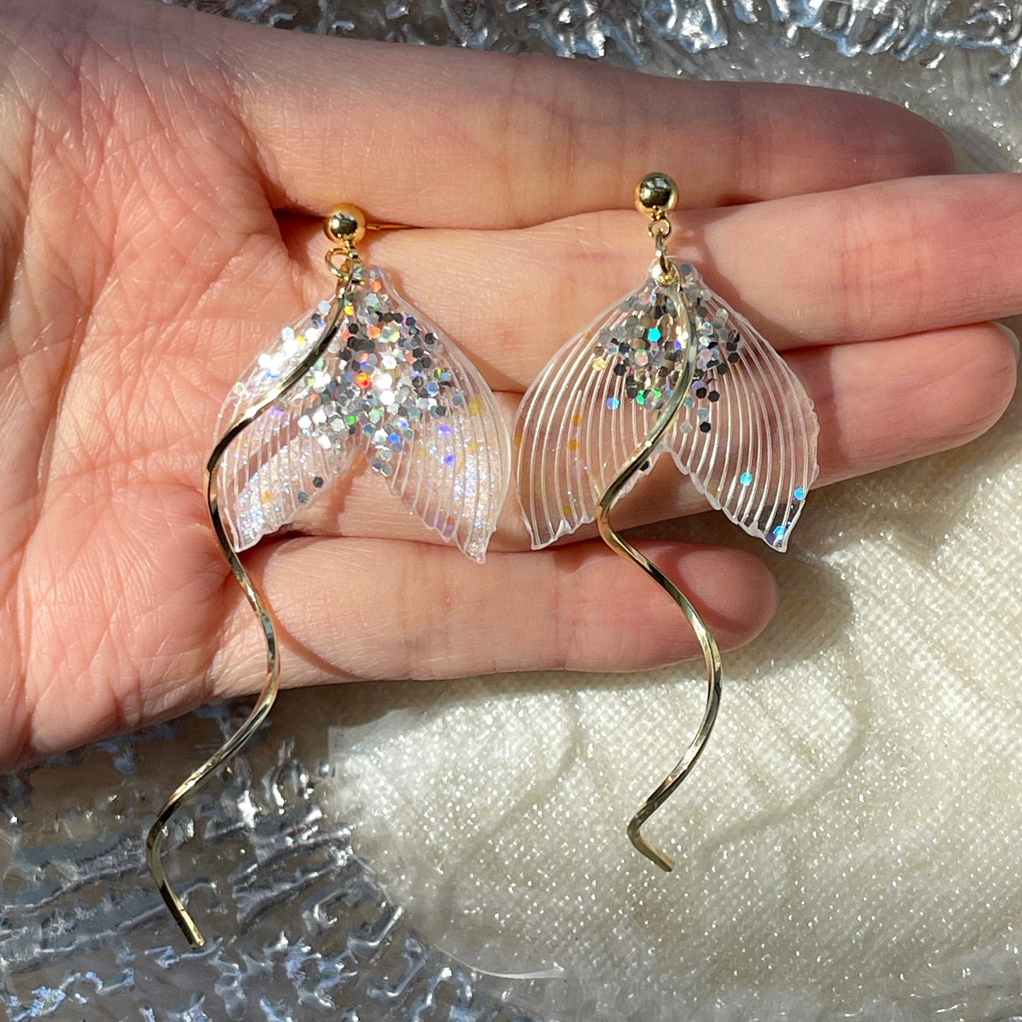 Little Mermaid Gold Spiral Drop Earrings - Princess Ariel Sparkly Fairy Statement Earrings