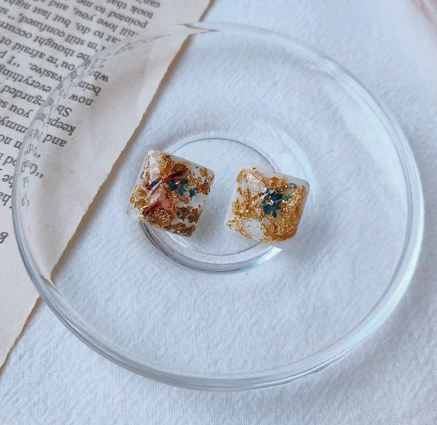 Handmade Dry Flower Leaf Jewelry | Pressed Botanical Gold Foil Earrings