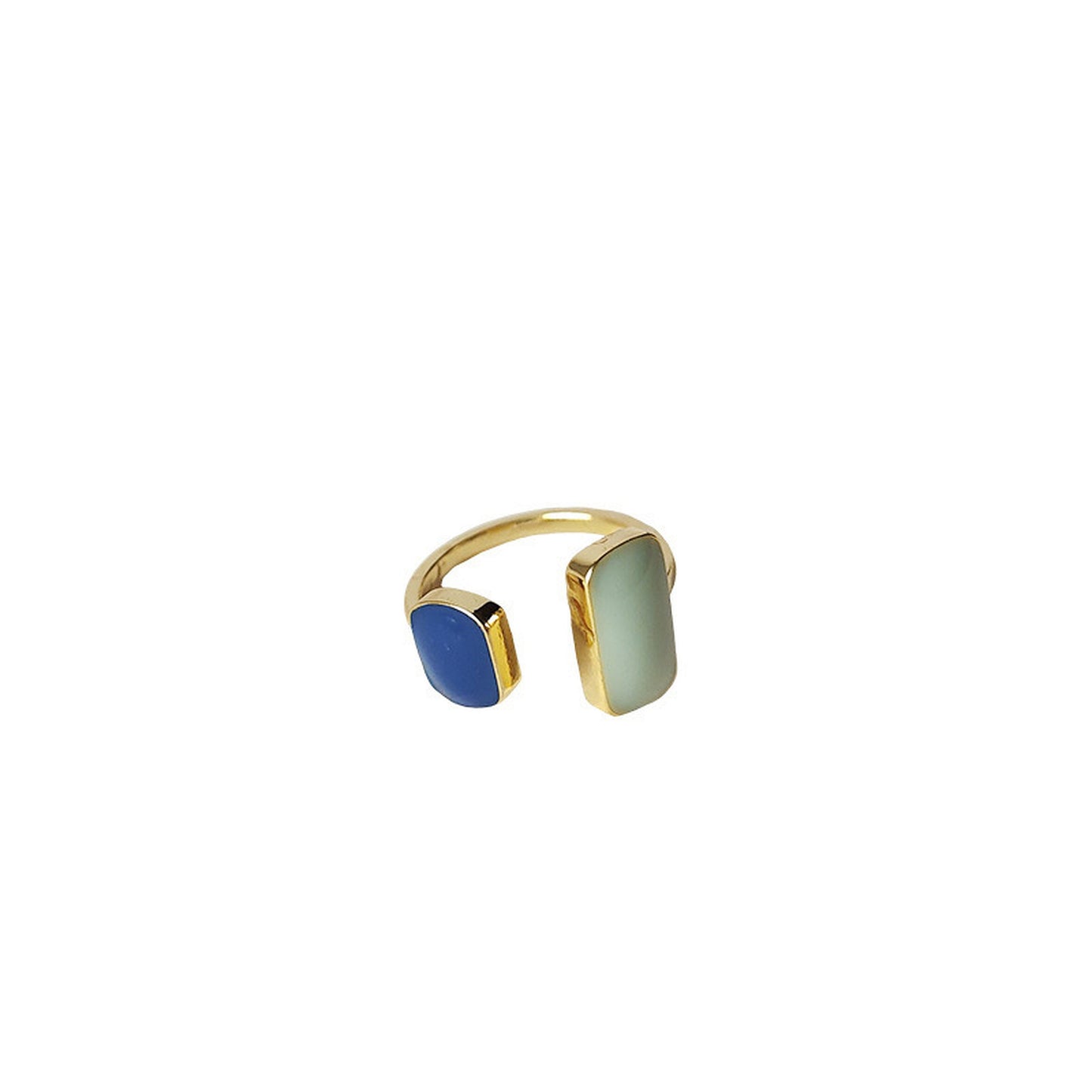 Geometric square signet ring, Blue rings, Avant Garde cocktail ring, Unisex mens rings, Gold open ring, Chunky rings, Unique birthday gift