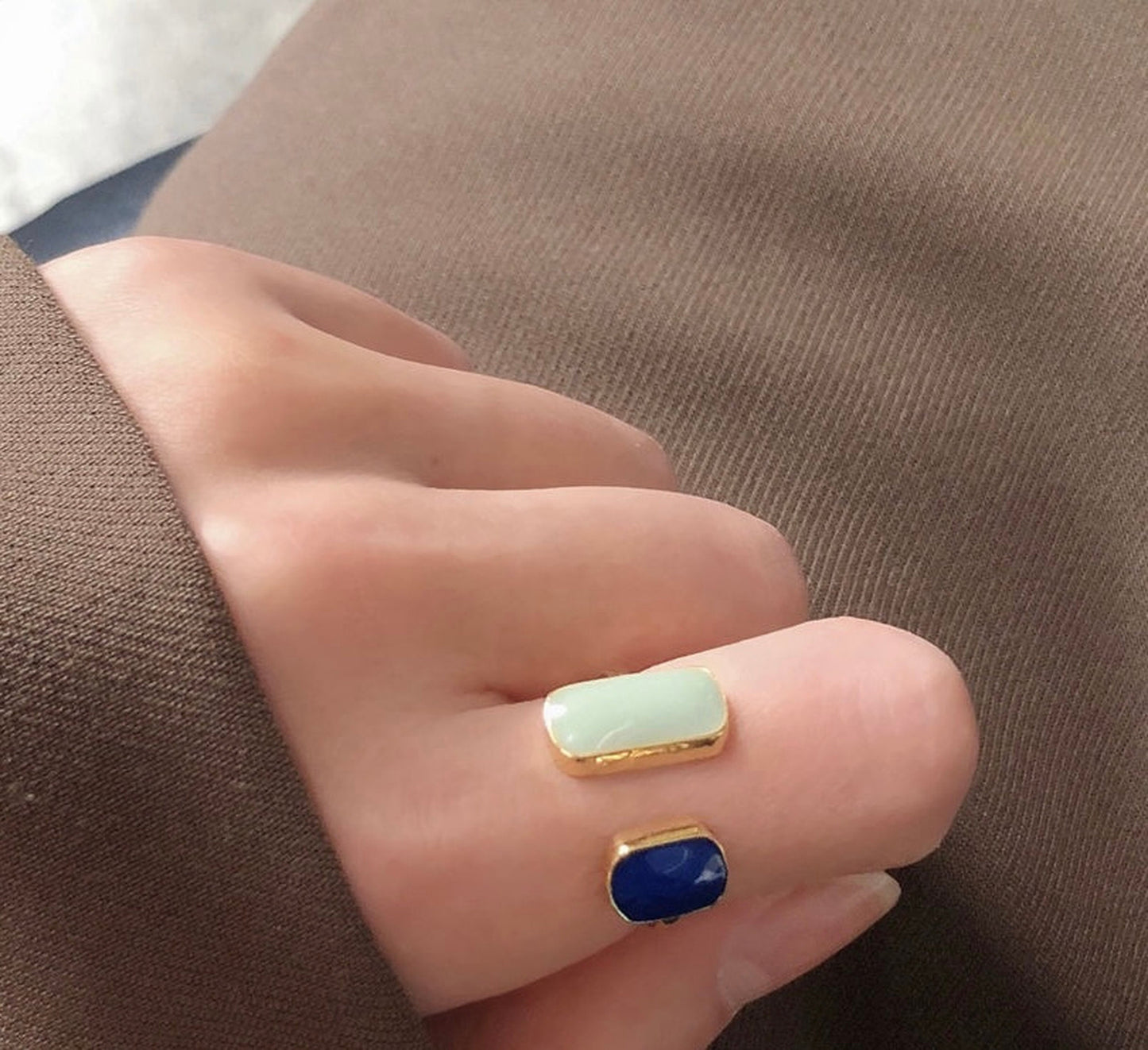 Geometric square signet ring, Blue rings, Avant Garde cocktail ring, Unisex mens rings, Gold open ring, Chunky rings, Unique birthday gift