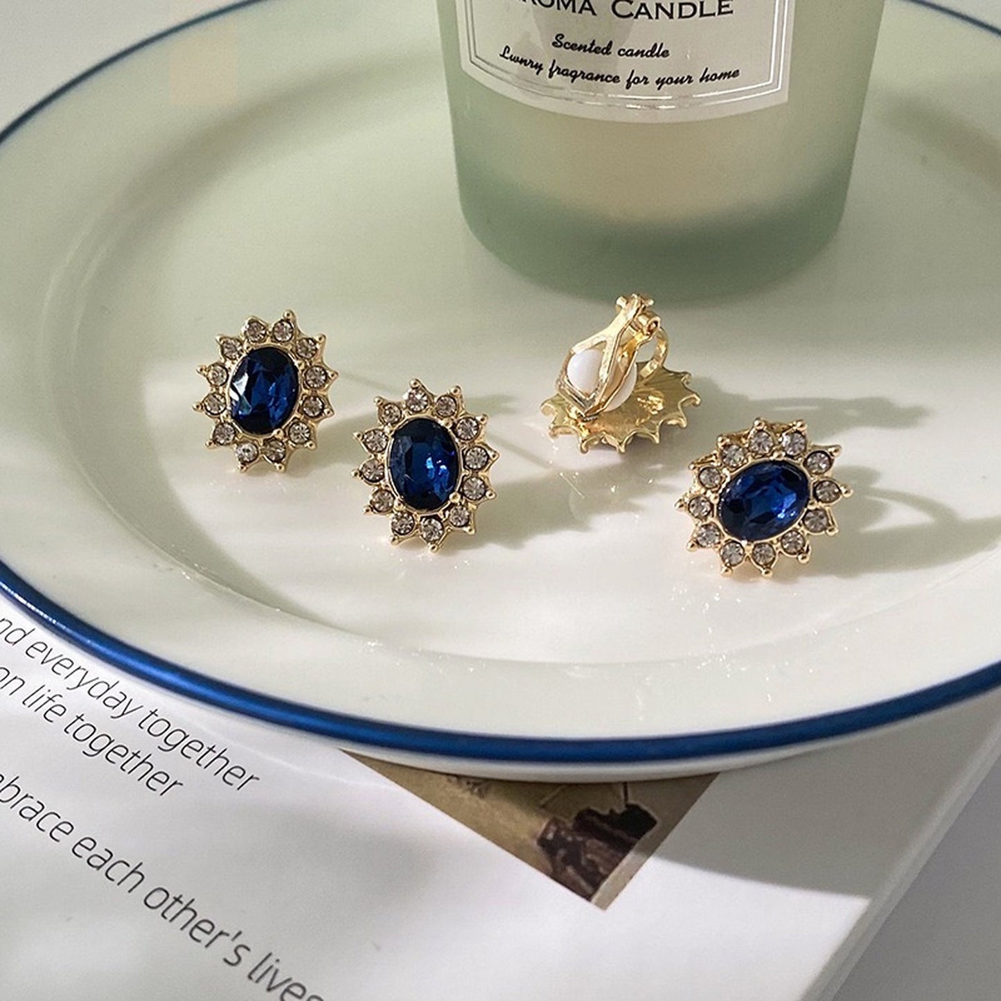 Sapphire gold earrings, Royal blue earrings, 18K gold earrings, Oval ear studs, Celebrity style earrings, Delicate wedding bridesmaids gifts