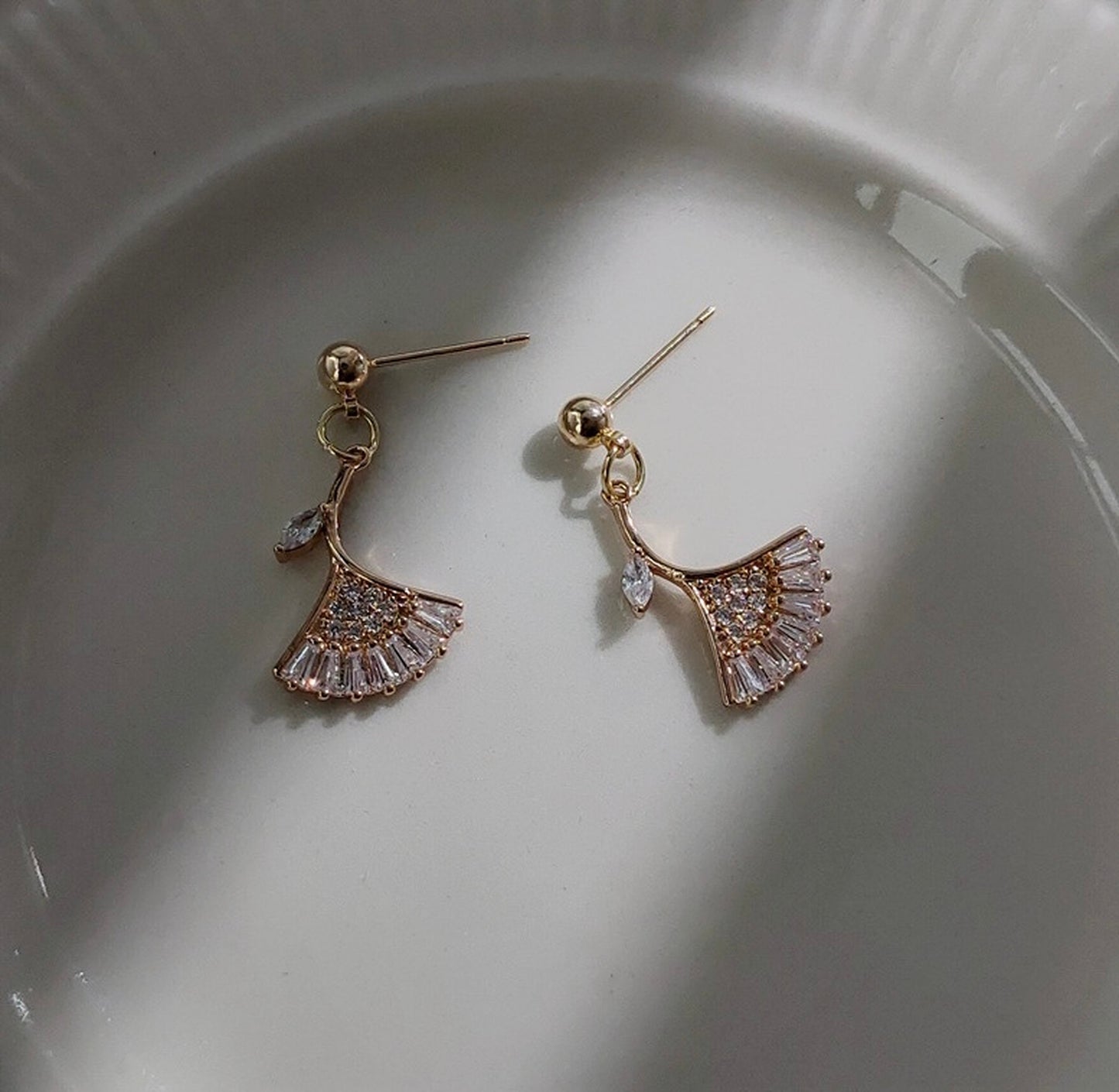 Rose Gold Ginkgo Leaf Earrings, Nature Inspired Botanical Gold Leaf Jewelry