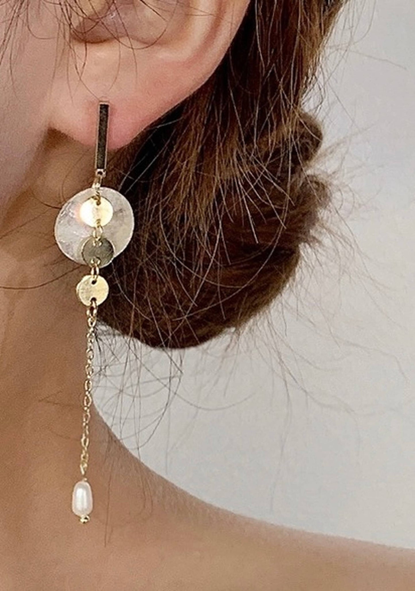Round dangle tassel earrings, Natural pearl drop earrings, 14K gold sterling silver earrings, Long dangle earrings, Boho bridesmaid earrings