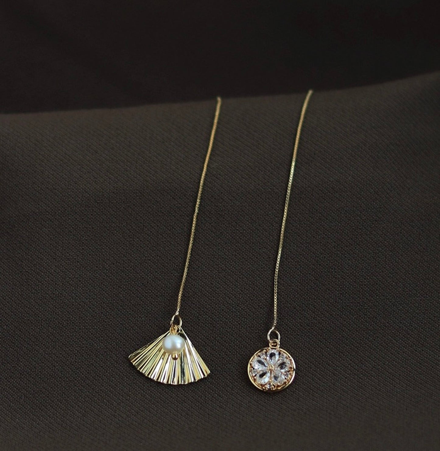 Gold Ginkgo Leaf Threader Earrings | Luxury Handmade Asymmetric Dangly Threader Earrings