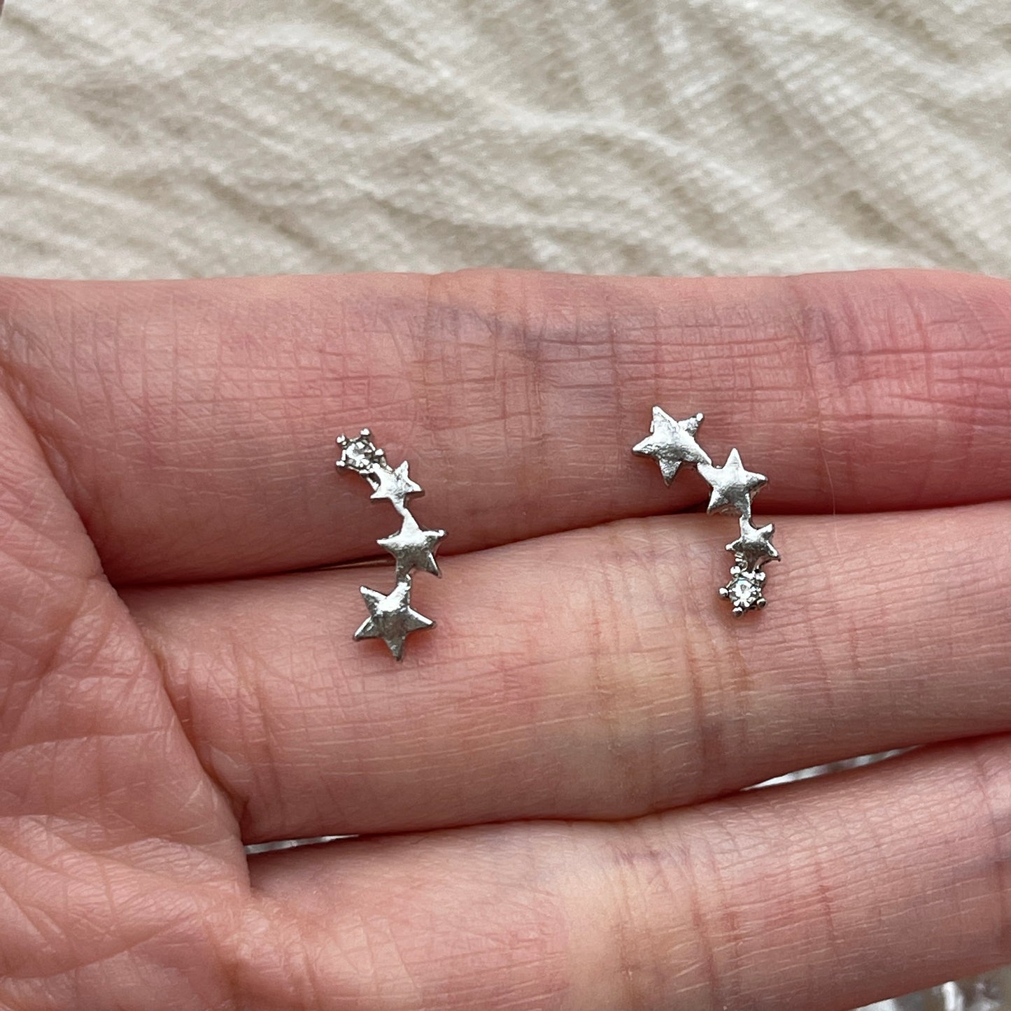 Dainty star threader earrings, Silver starburst ear threaders, CZ ear climbers, Minimalist threader earrings, Star cluster drop ear threader