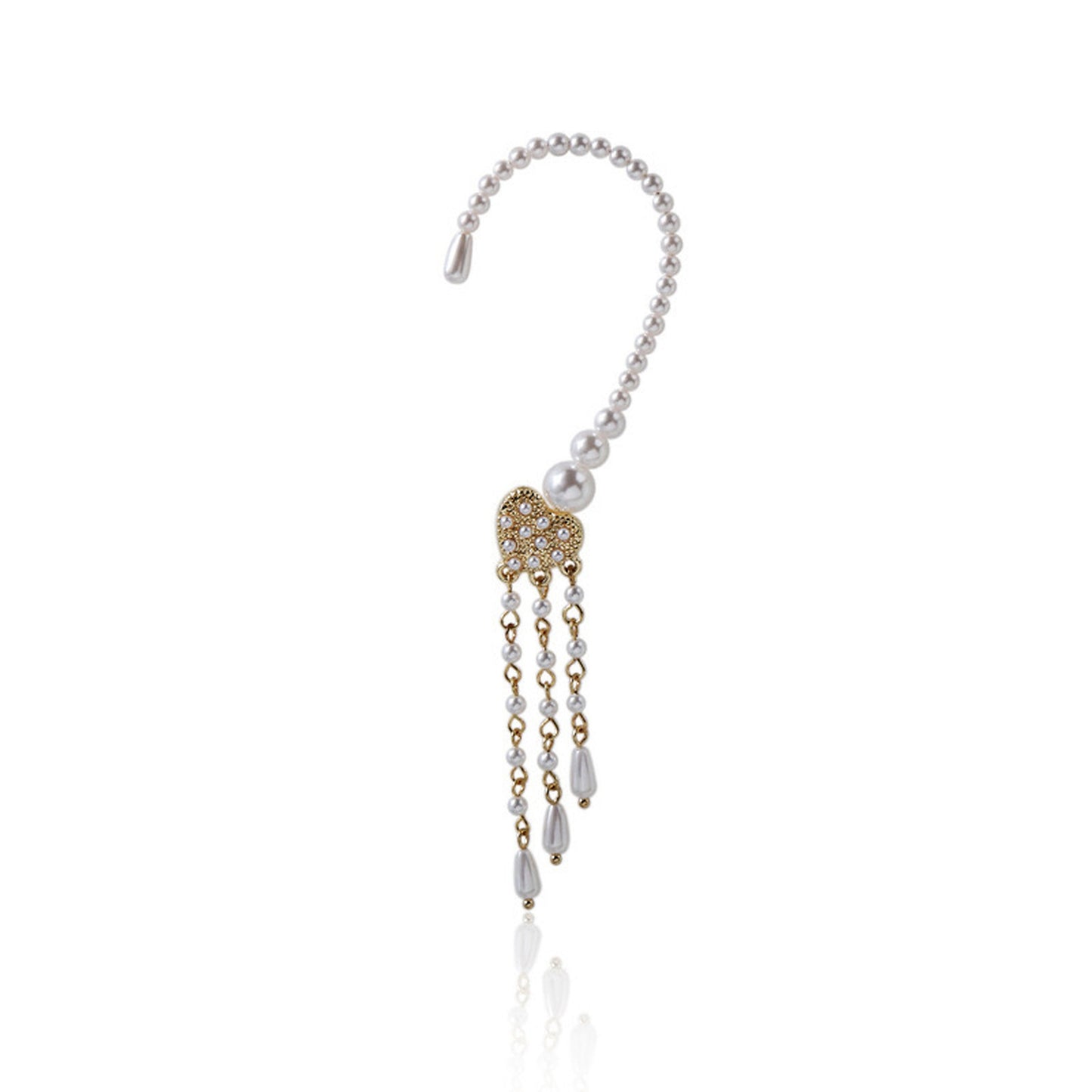 Dainty No piercing Pearl Ear Wrap - Multi Layer Dangle Tassel Ear Cuff