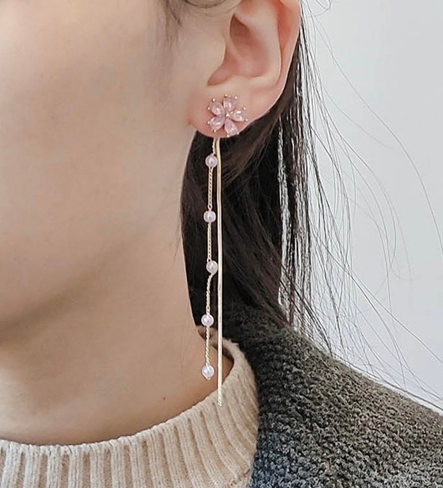 Handmade 2 Way Pink Sakura Cherry Blossom Earrings | Unique Sakura Floral Jewelry