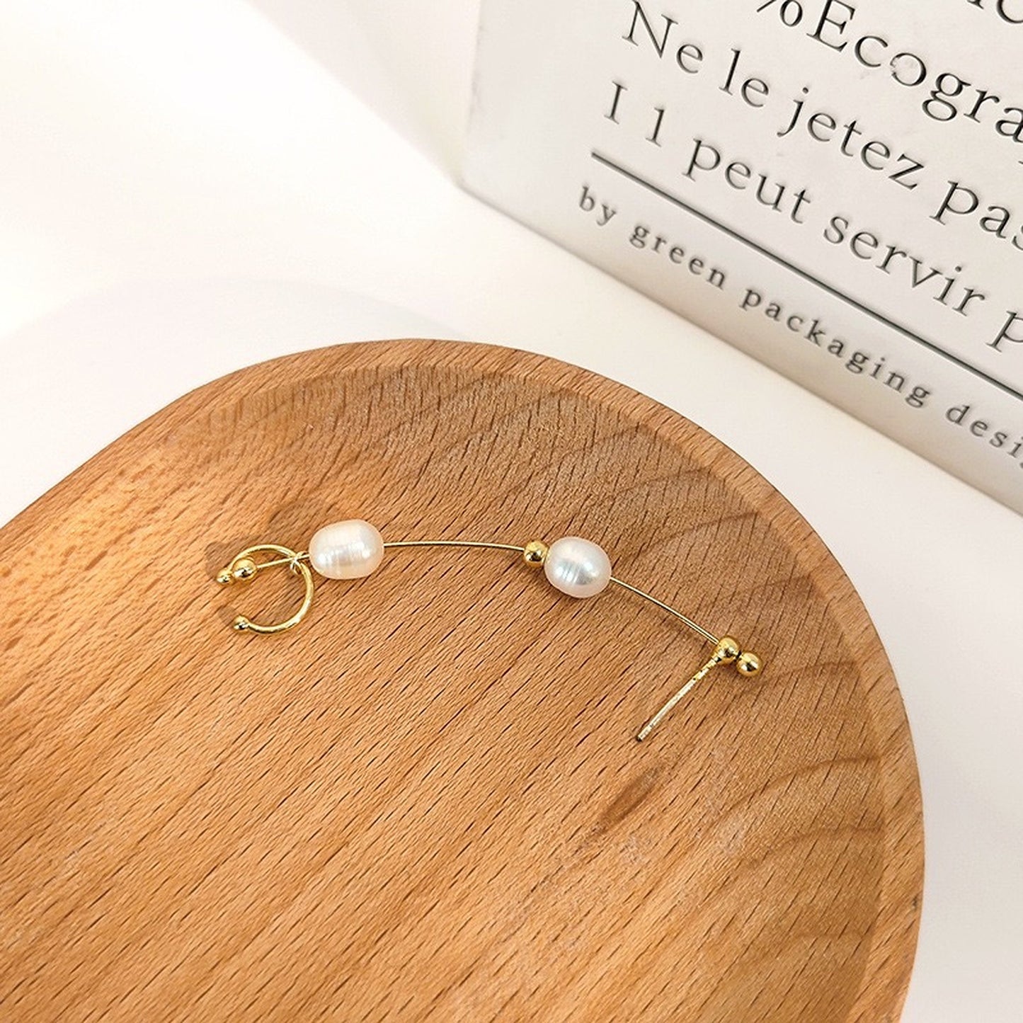 Dainty Natural Pearl Ear Crawler Climber | Minimalist Gold Vine Ear Wrap