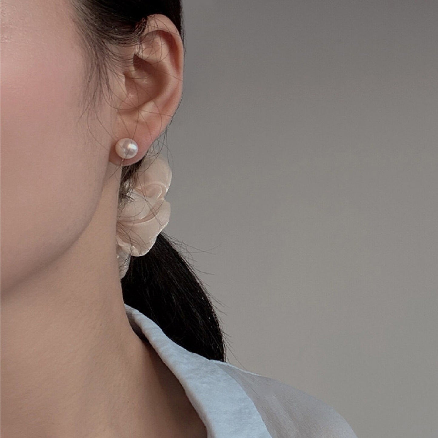No Piercing Natural Pearl Dainty Studs | Gold Swirl Backing Non pierced Clip On Earrings | Simple Pearl Everyday Studs