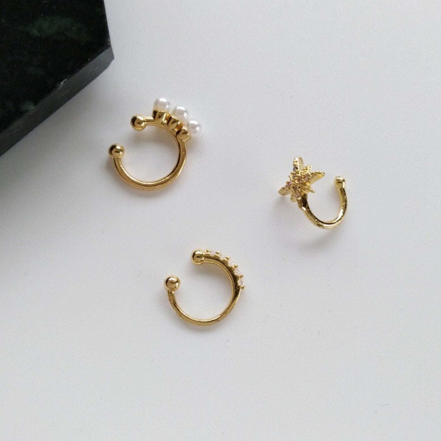 Dainty cuff earrings, Pearl ear cuff, North star ear cuff, CZ ear cuff, Gold ear climber, Minimalist tiny ear jacket, No piercing earrings