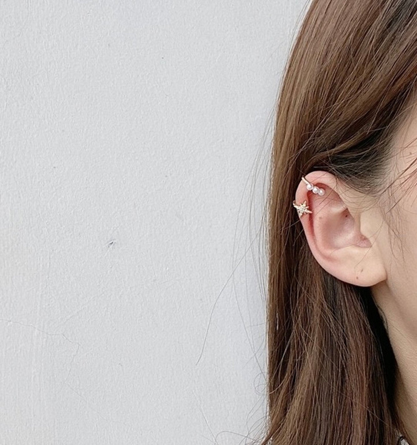 Dainty cuff earrings, Pearl ear cuff, North star ear cuff, CZ ear cuff, Gold ear climber, Minimalist tiny ear jacket, No piercing earrings