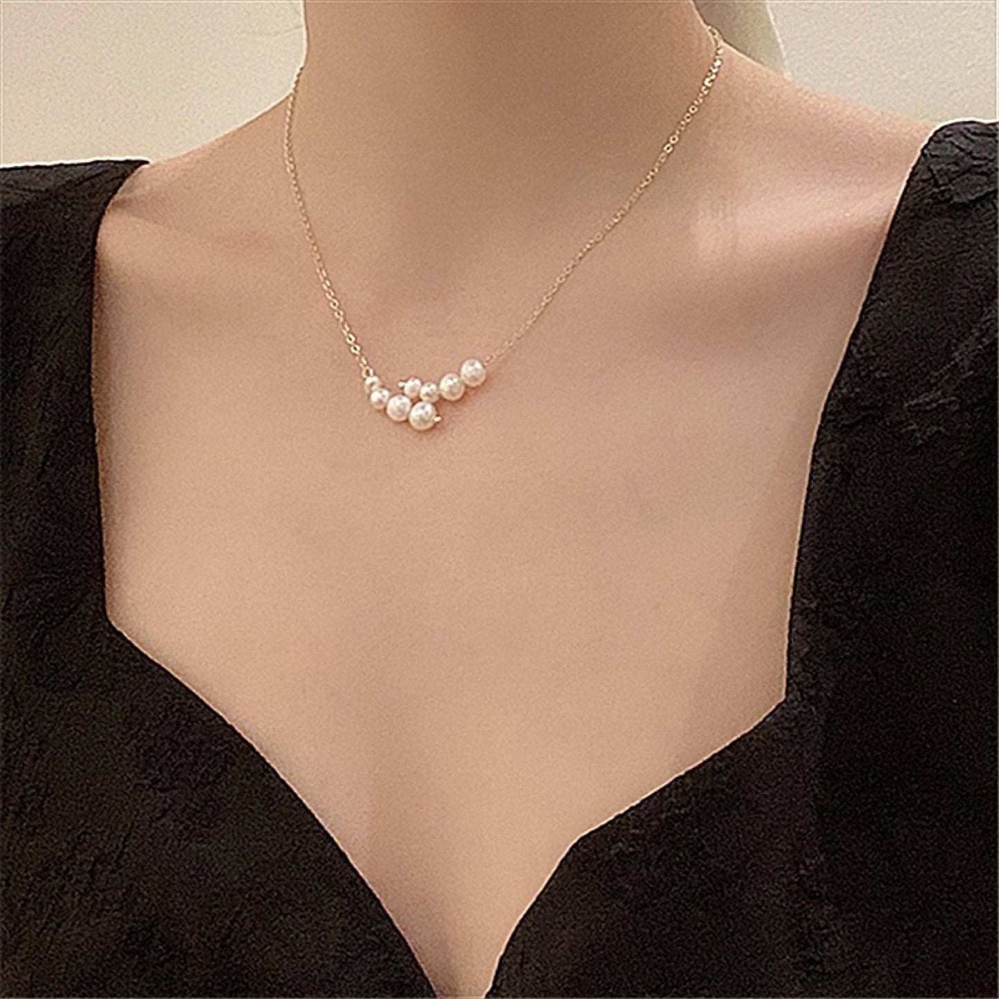 Natural Freshwater Pearl Crossover Necklace - Minimalist Layering Necklace