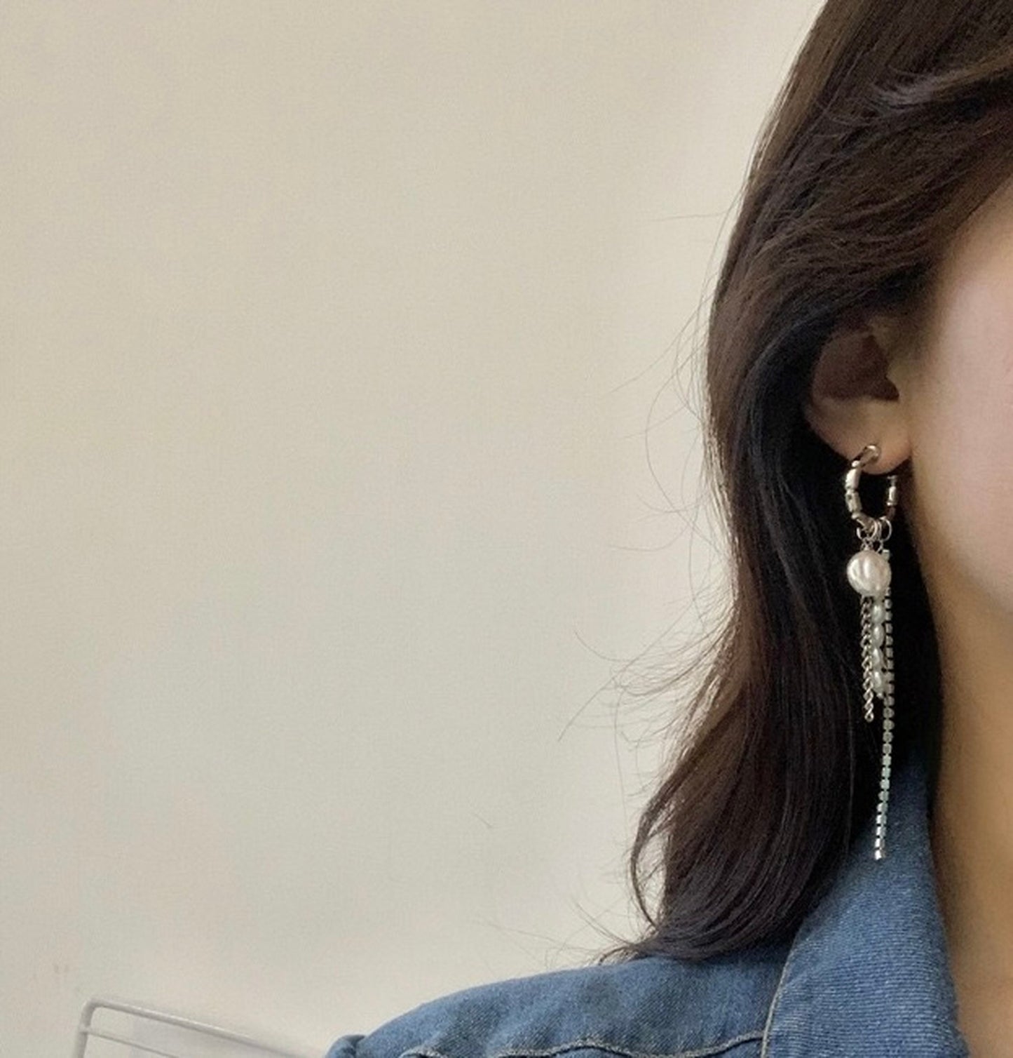 Punk silver earrings, Baroque pearl earrings, Long tassel fringed drop earrings, Y2K hoop earrings, Kpop earrings, Korean Streetwear Jewelry