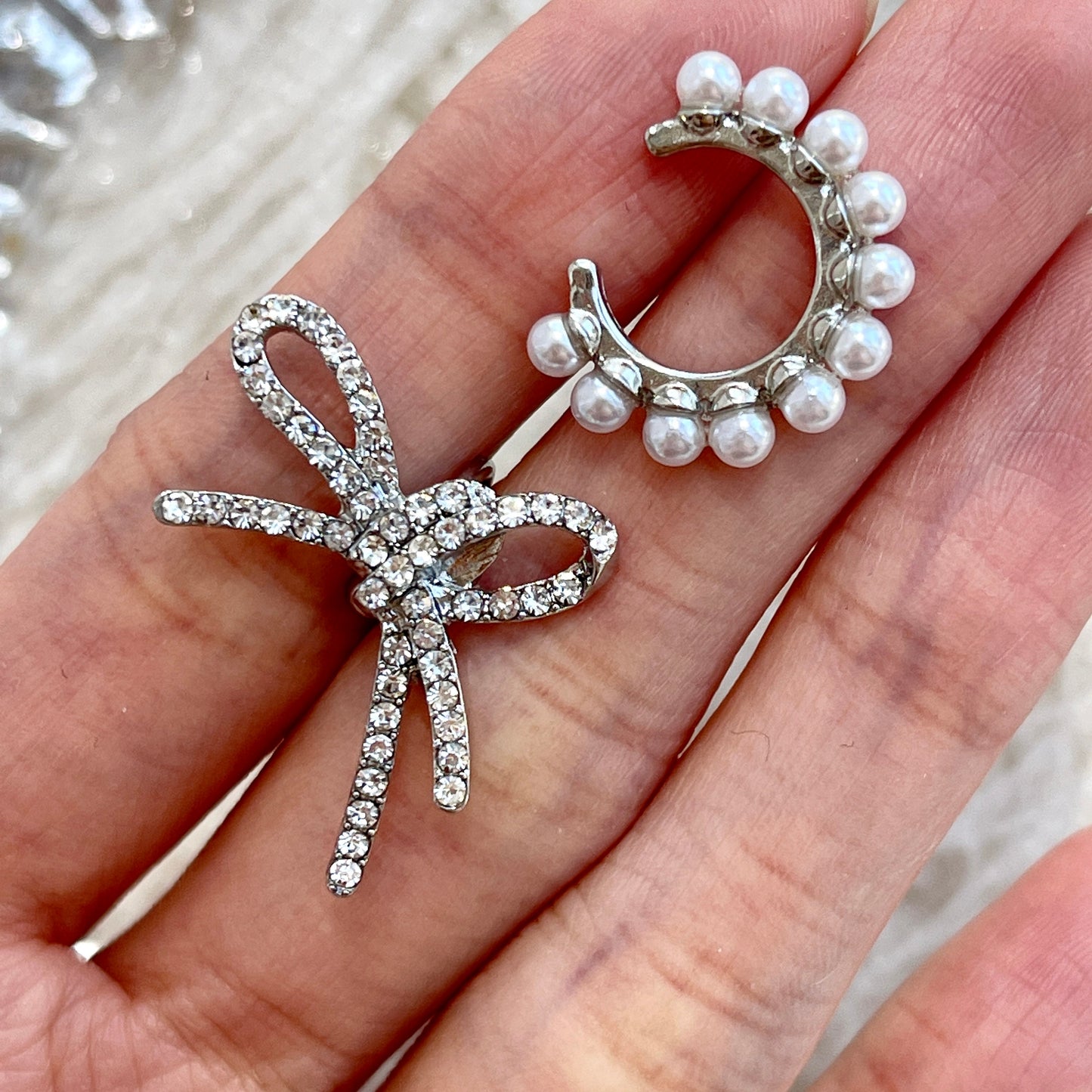 Delicate Non Pierced Crystal Ribbon Cuff Earrings | No Ear Hole Conch Ear Cuff Climber
