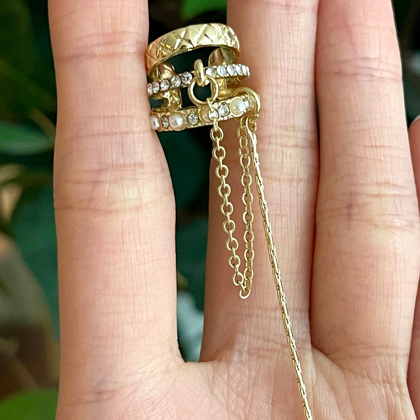 Multi Layer No Piercing Ear Cuff - Gold Tassel Ear Climber - Long Dangle Ear Cuff Clip - Conch Helix Ear Jacket