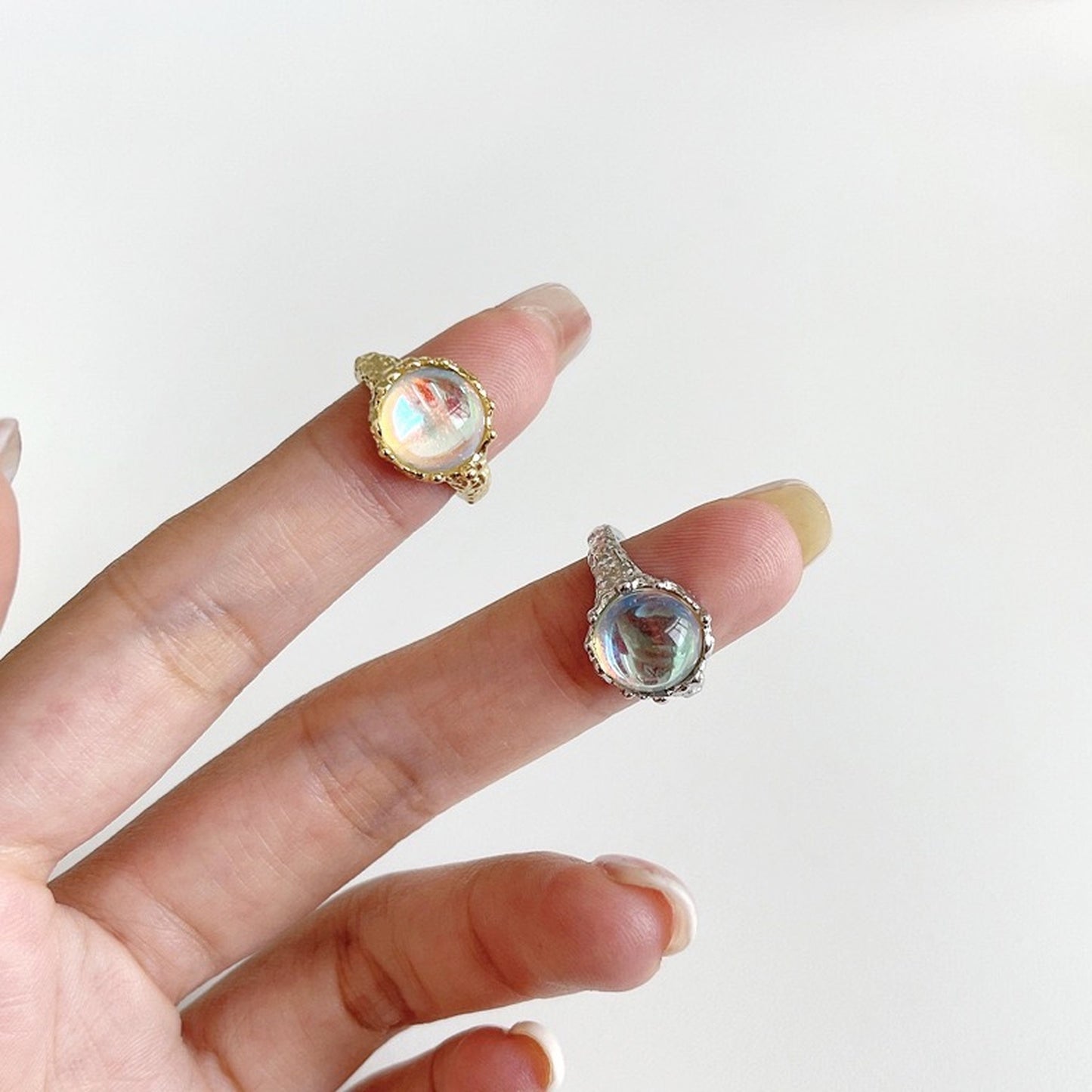 Color Changing Moonstone Opal Ring | Handmade Birthstone Gold Silver Punk Couple Ring Gift