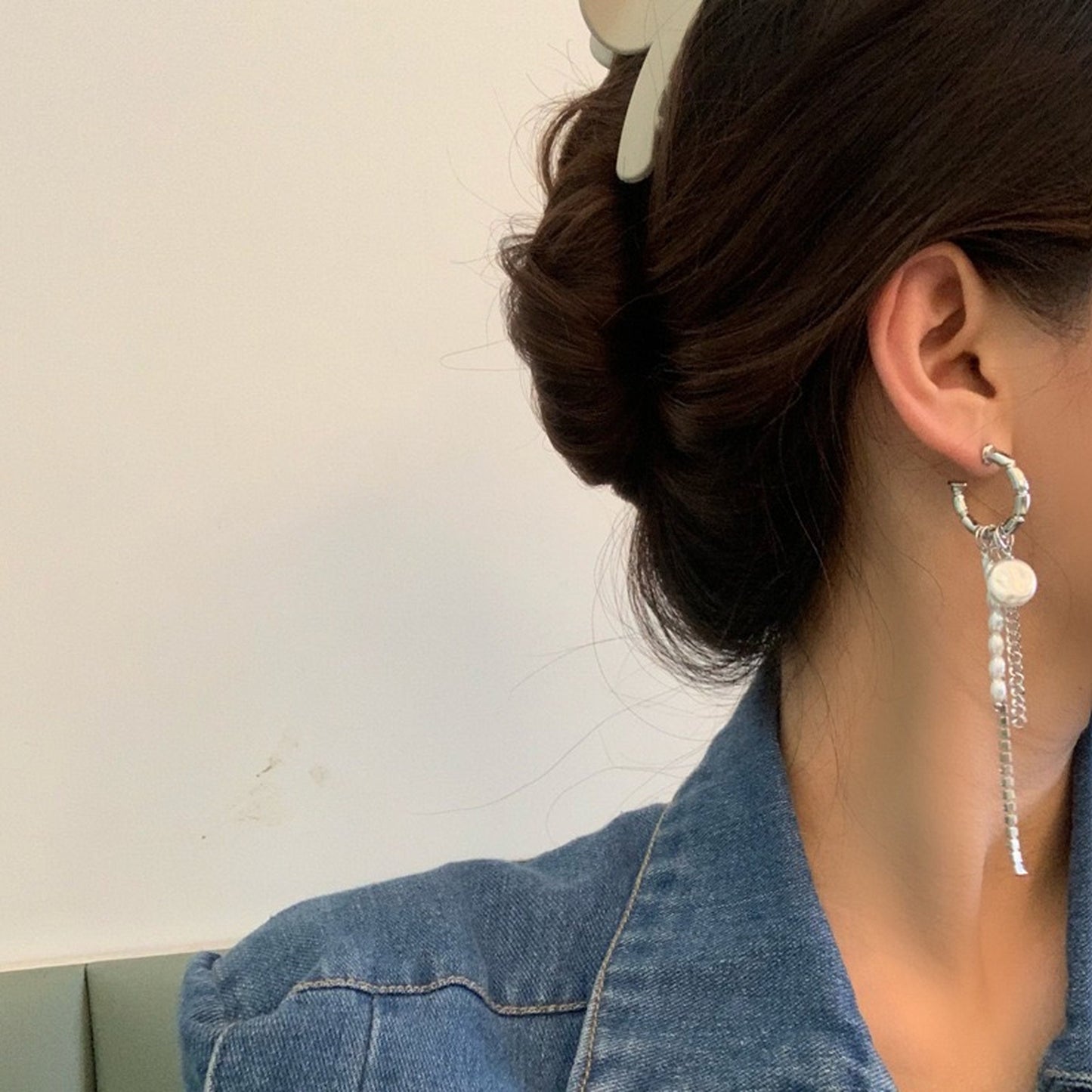 Punk silver earrings, Baroque pearl earrings, Long tassel fringed drop earrings, Y2K hoop earrings, Kpop earrings, Korean Streetwear Jewelry