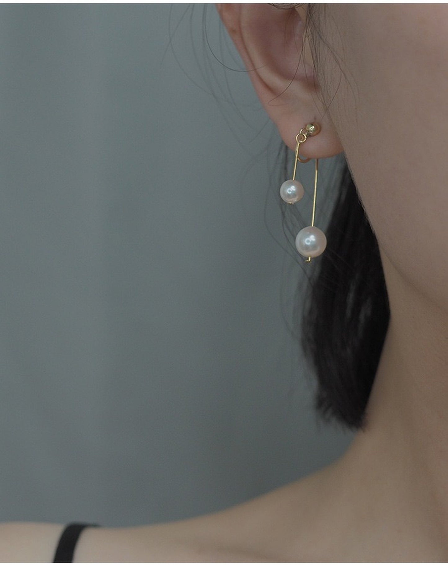 No piercing pearl drop earrings, Natural pearl clip-on earrings, Double pearl drop dangle earrings, Non pierced bridesmaid wedding earrings
