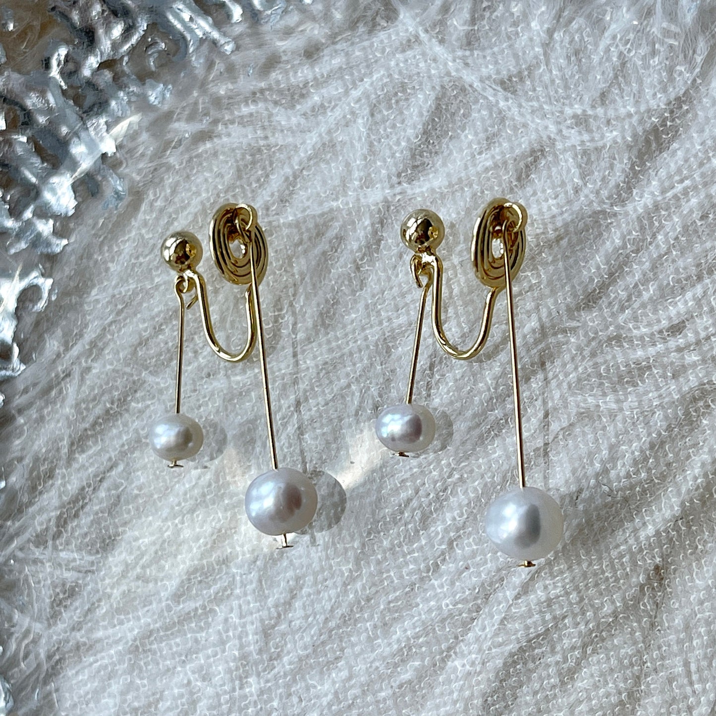 No piercing pearl drop earrings, Natural pearl clip-on earrings, Double pearl drop dangle earrings, Non pierced bridesmaid wedding earrings