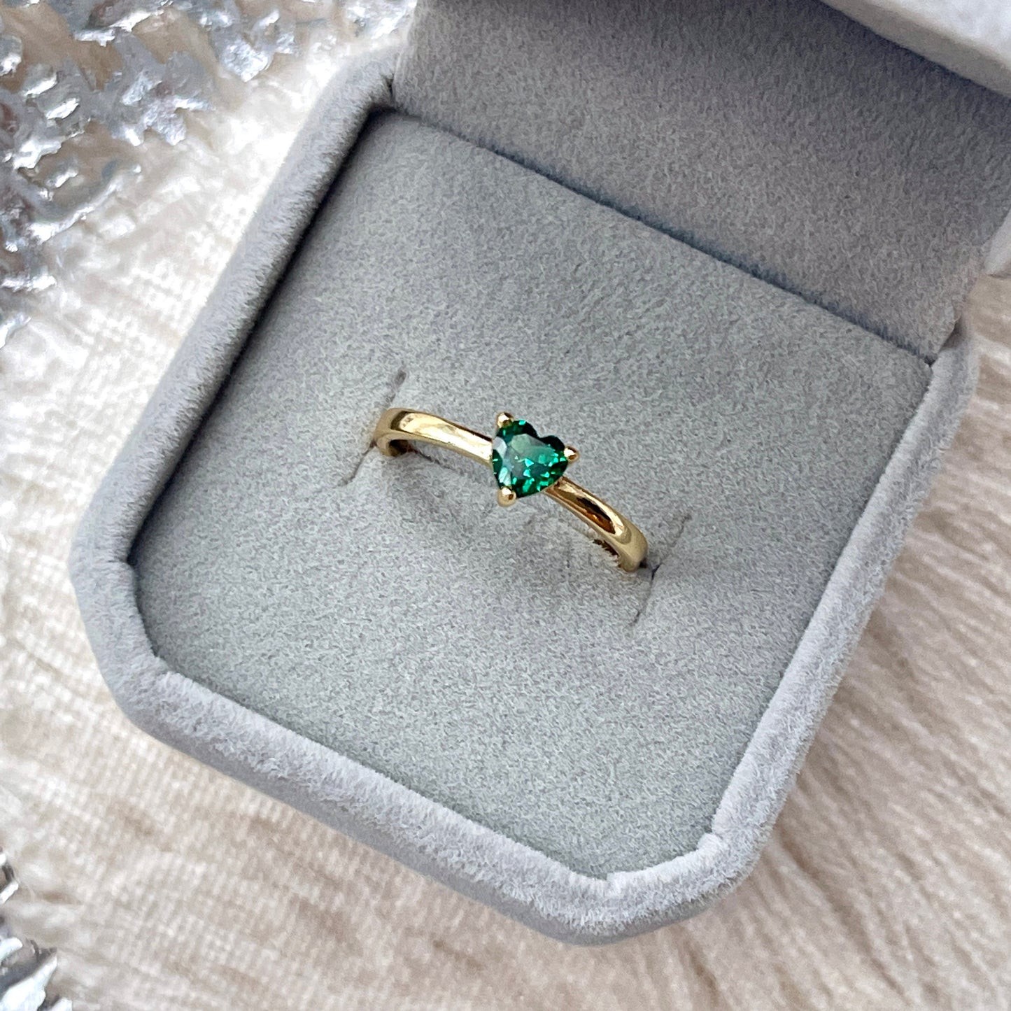 Heart Shaped Emerald Green Gold Ring - Romantic Green Heart Birthstone Cocktail Ring