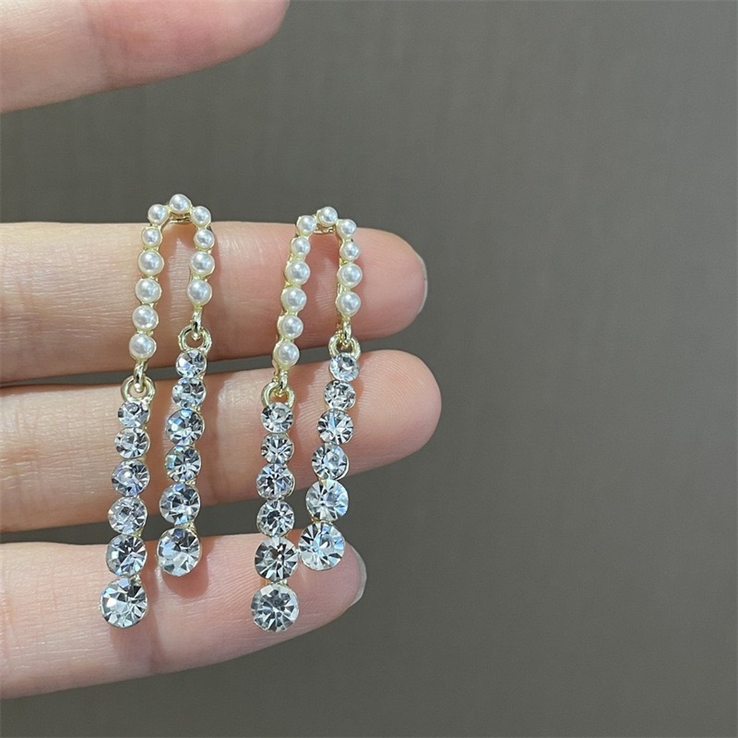 Double Layer Pearl Crystal Dangle Earrings - Luxurious Gatsby Party Earrings