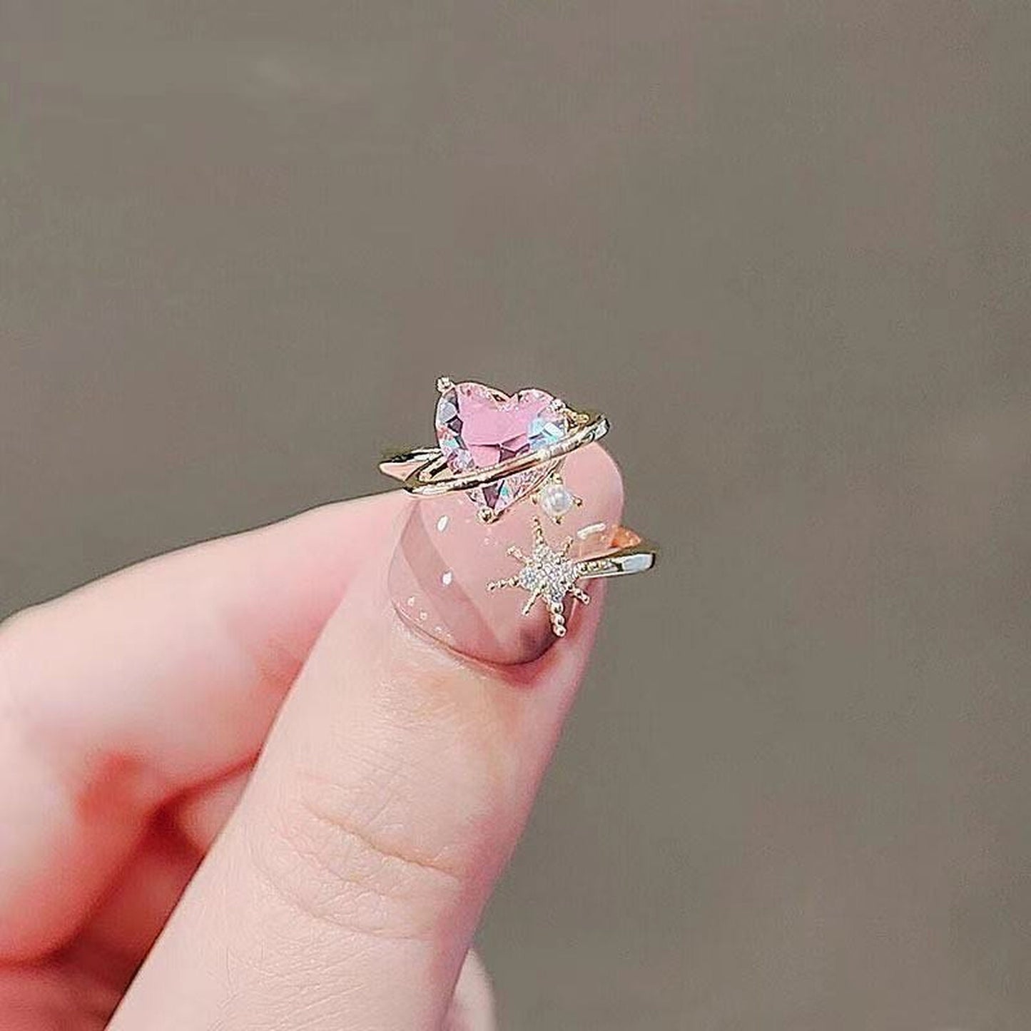 Pink Sweetheart Dainty Gold Ring | Romantic Y2K Girl Statement Kawaii-core Rings