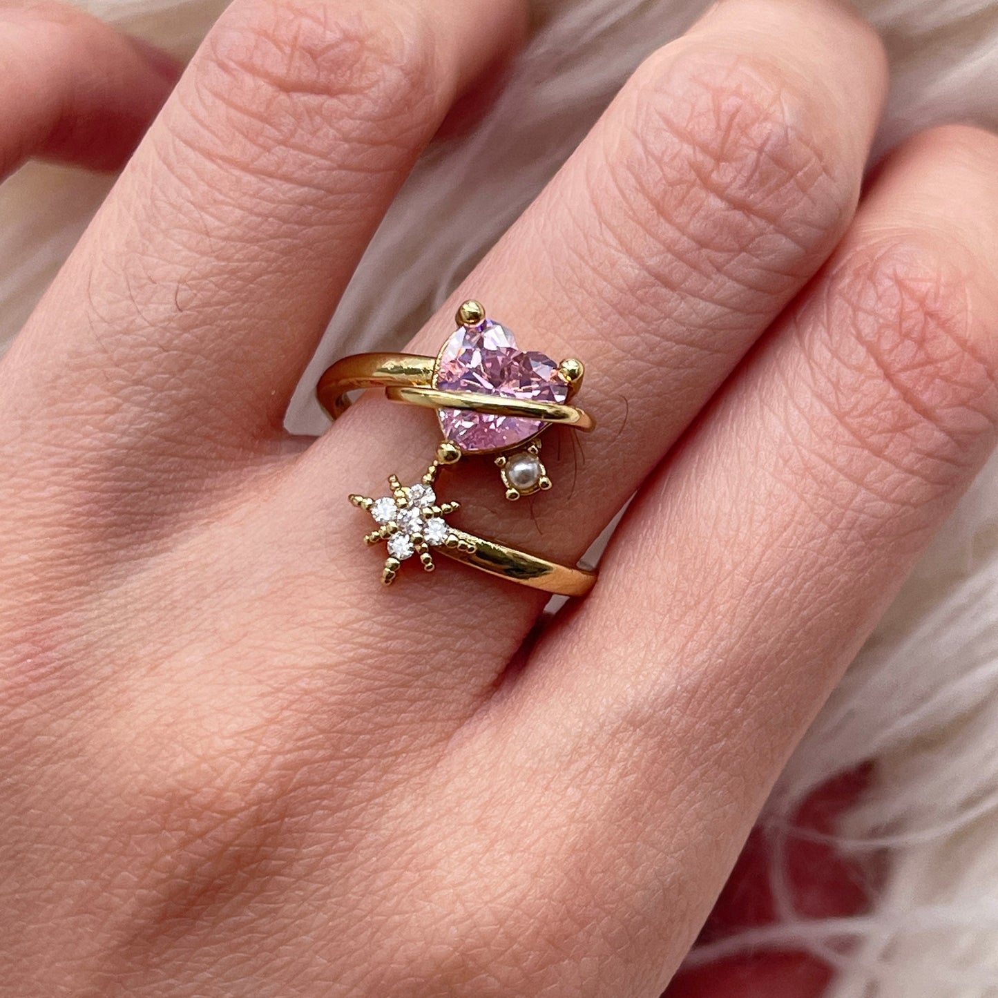 Pink Sweetheart Dainty Gold Ring | Romantic Y2K Girl Statement Kawaii-core Rings