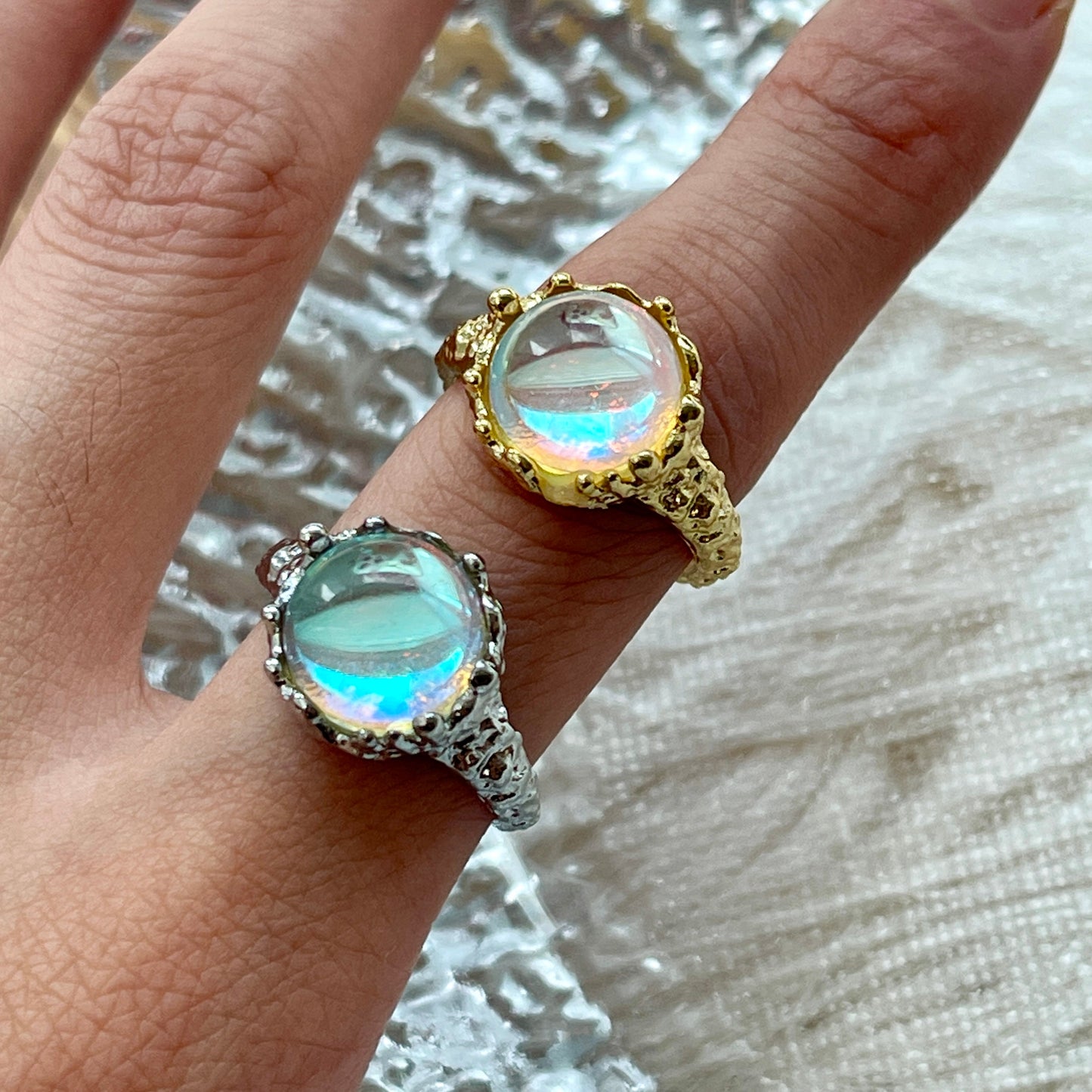 Color Changing Moonstone Opal Ring | Handmade Birthstone Gold Silver Punk Couple Ring Gift