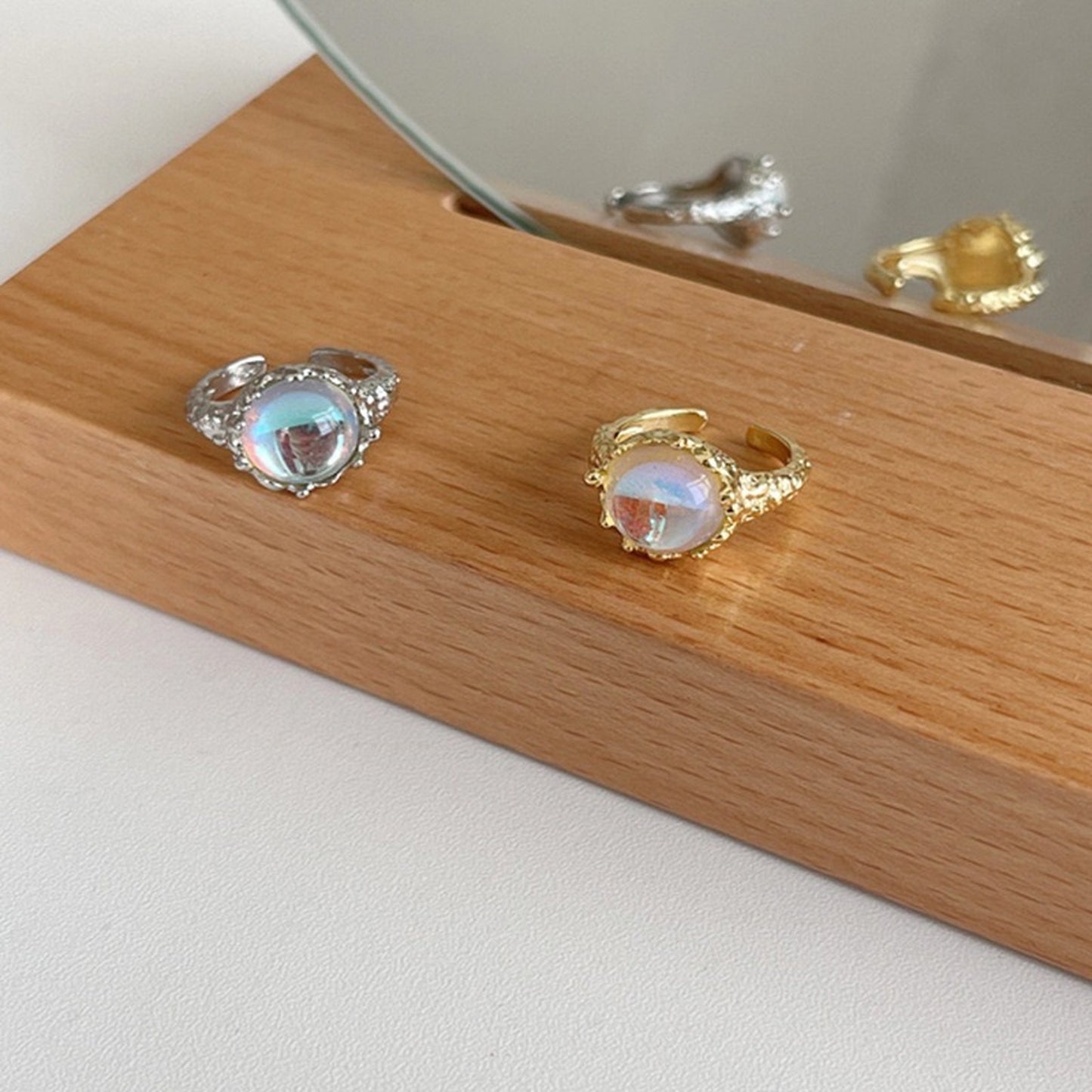 Color Changing Moonstone Opal Ring | Handmade Birthstone Gold Silver Punk Couple Ring Gift